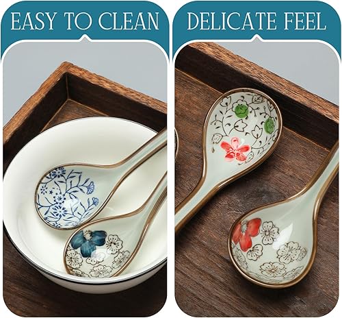 Miniatura 5 de 6 cucharas de sopa asiáticas de 6.5 pulgadas, cuchara de sopa de cerámica asiática con mango largo, cucharas de sopa chinas para cocina, bolas de