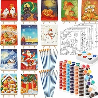 Zhanmai 12 Pack Pre Drawn Canvas for Painting Sip and Paint Kit 8" x 10" Paint Party Set Canvas Painting Pre Printed Canvases for Party Favor DIY Virtual Adult's Date Night(Various Festivals)