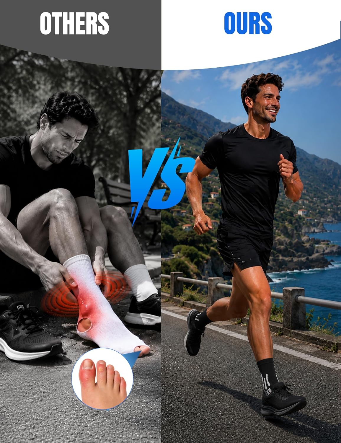 Men Compression Running Socks: 20-25 mmhg Compression Ankle Support | Compression Comfort Arch Support Anti-blister Moisture Wicking Socks Cushioned Seamless 3 Pairs for Marathon Running Cycling