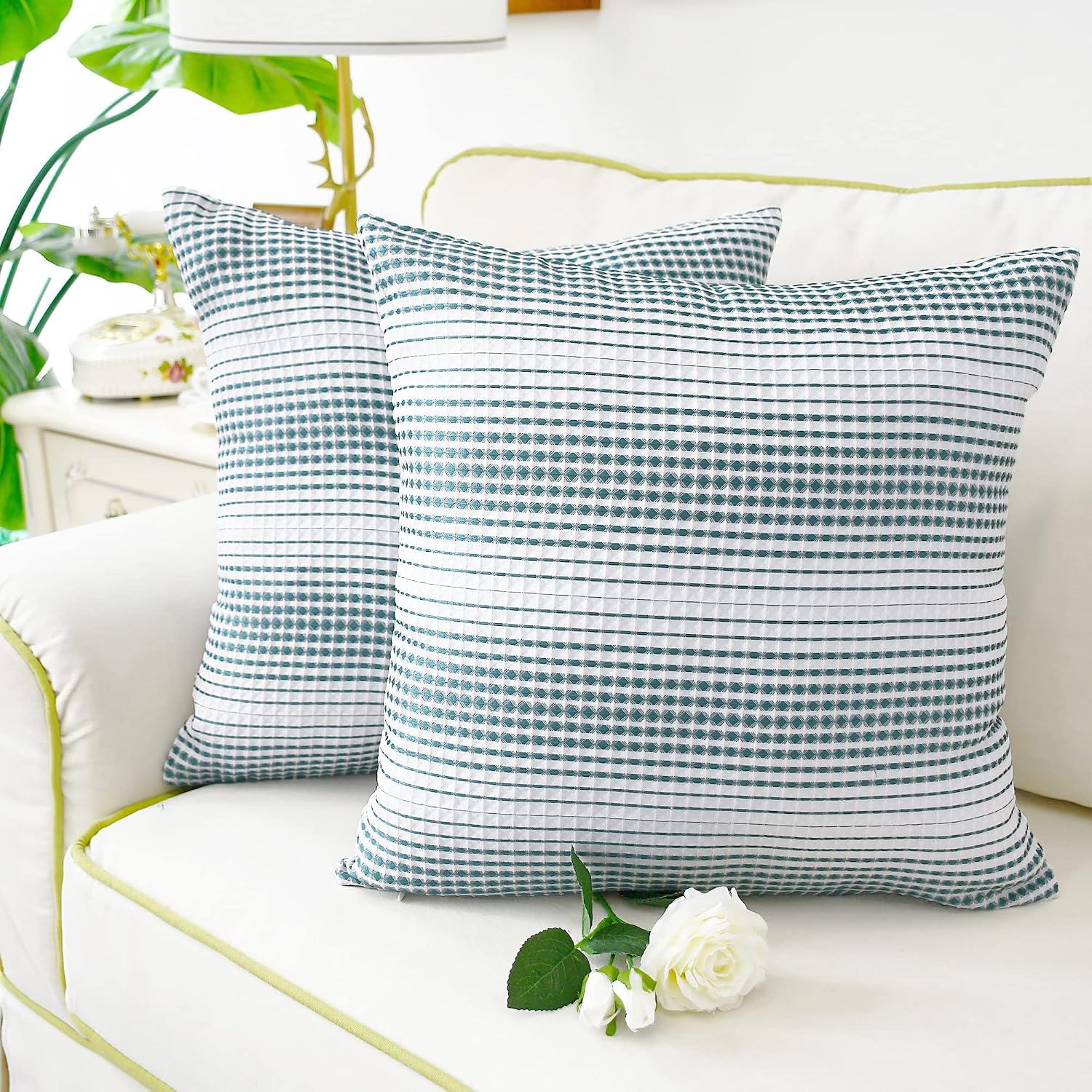 CaliTime Throw Pillow Covers Pack of 2 Modern Gradient Rhombus Stripe Geometric Cushion Cases for Couch Bed Sofa Farmhouse Decorative 20 X 20 Inches Smoke Blue