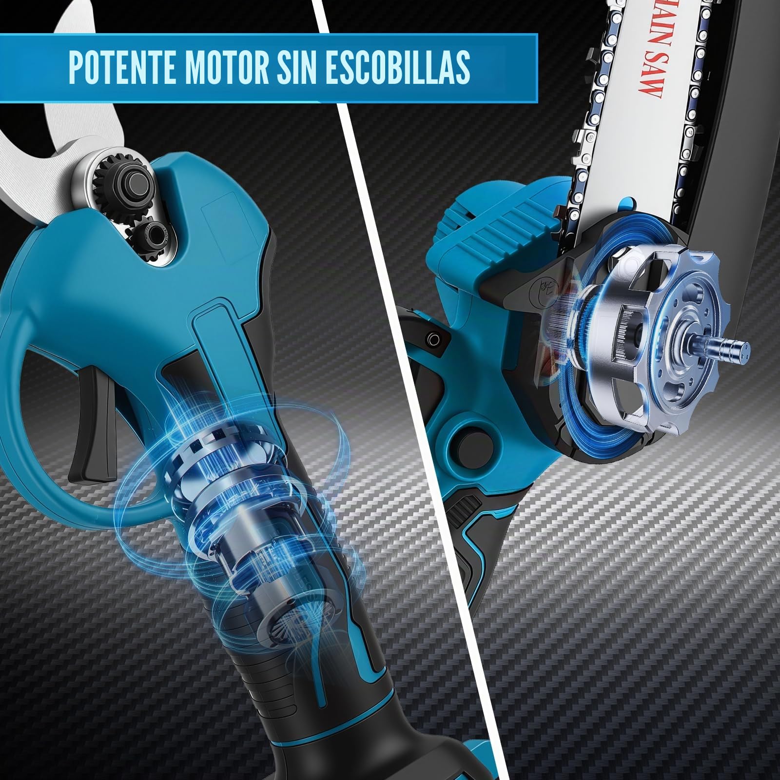 Podadora de pértiga inalámbrica 4 en 1 con mango telescópico - Motosierra de 6 pulgadas + tijera de podar de 32 mm + tijera de podar - Ángulo ajustable 180° - 2 baterías de 2,0 Ah para corte de árbole
