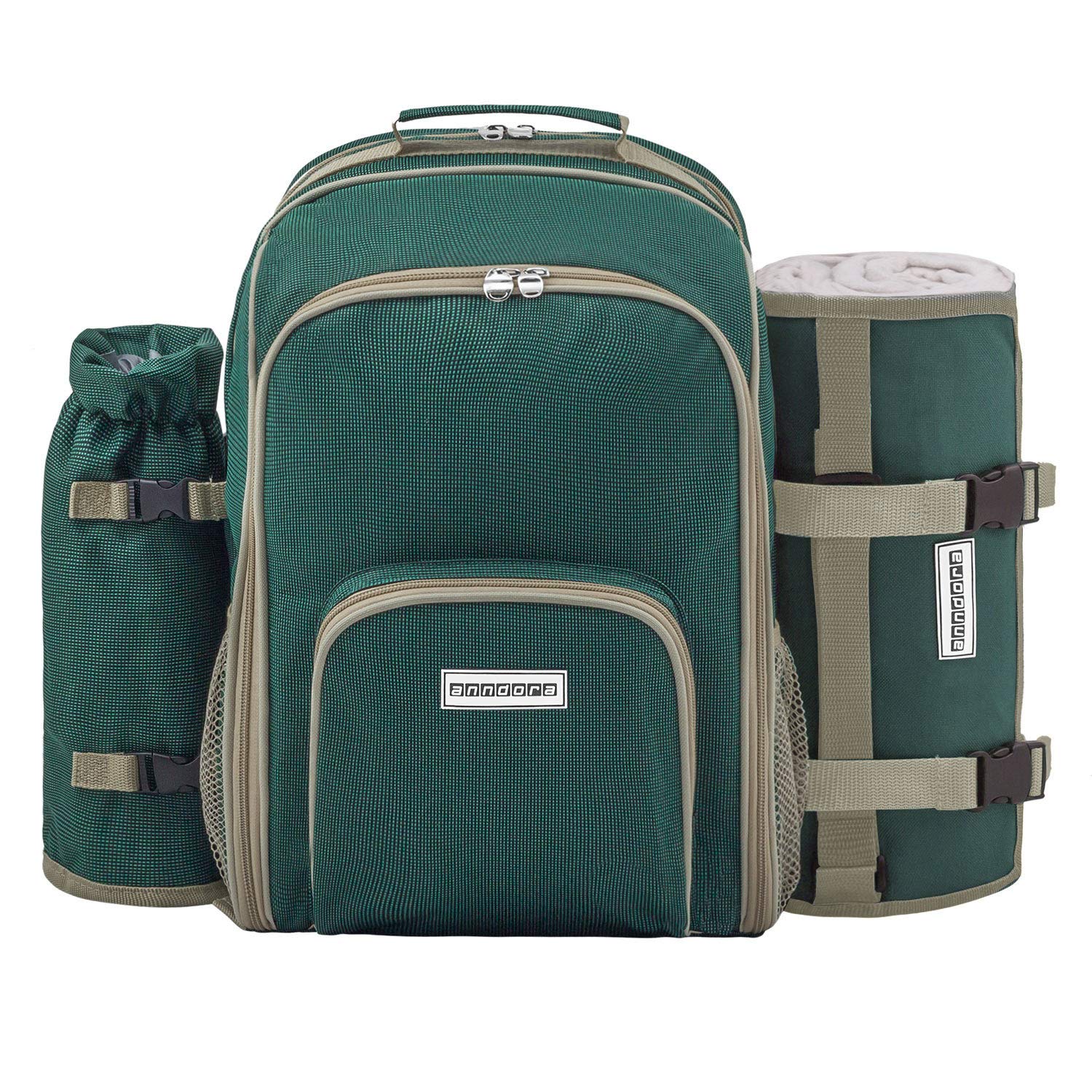 anndora Picknickrucksack Rucksack + 11 TLG. Zubehör f. 2 Personen + Picknickdecke - grün