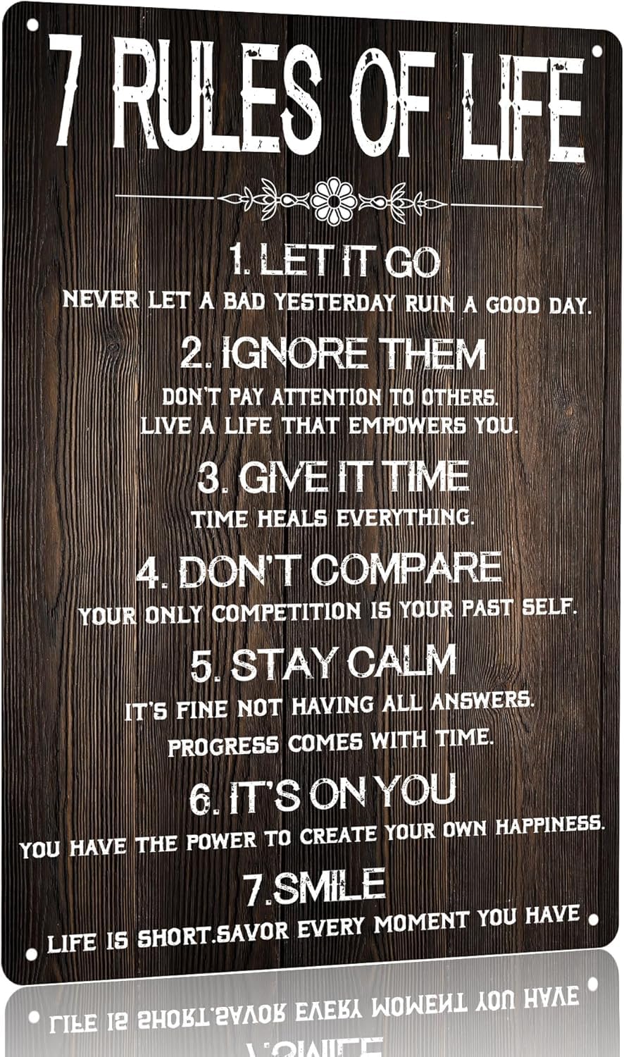 SMAZDFXX Inspirational Metal Sign Teen Bedroom Decor -7 Rules of Life Signs Motivational Wall Decor for Bedroom Office Girls, Boys, Teenager Accessories Poster 5.5"x8"