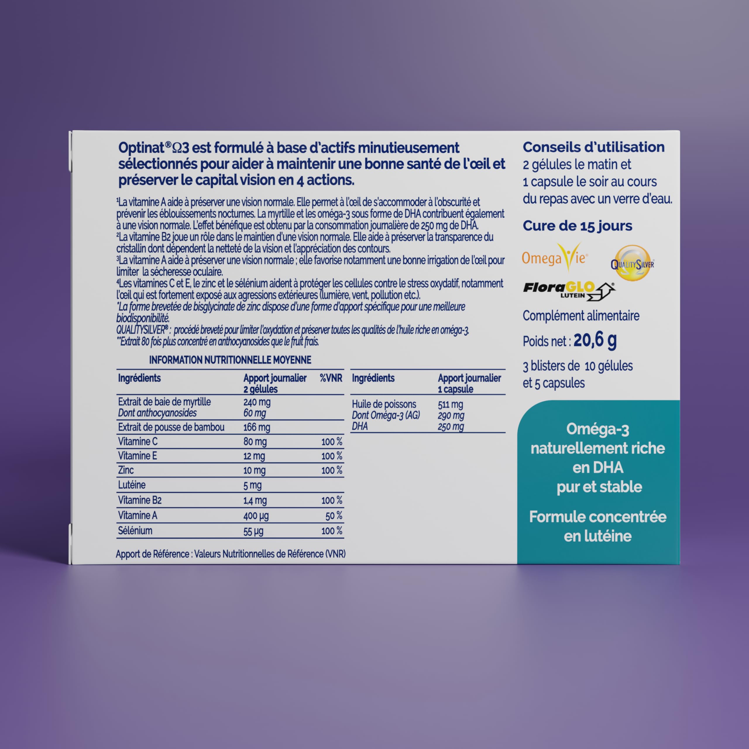 NaturAvignon Optinat | Complement alimentaire yeux confort oculaire + vision optimale | Riche en EPA + DHA | Extrait de myrtille + luteine yeux | Fabriqué en France | 15jours