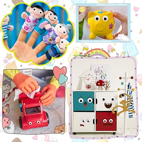 Miniatura 5 de 200 piezas Wiggle Eyes, FEBSNOW Googly Eyes, autoadhesivas, de plástico blanco y negro, ojos saltones de varios tamaños, para decoración de