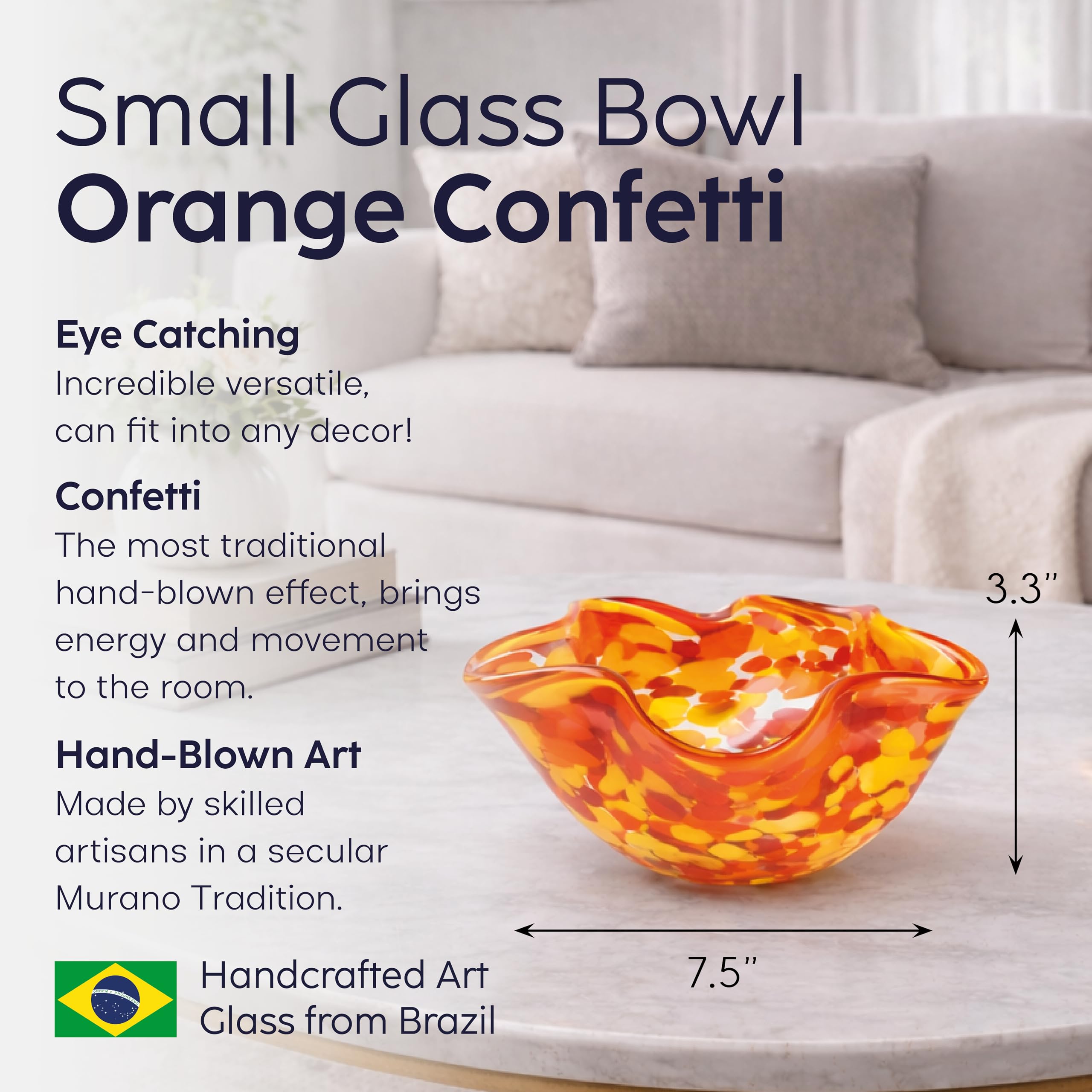 Ca D Oro Murano Style Decorative Orange Glass Bowl Confetti Effect