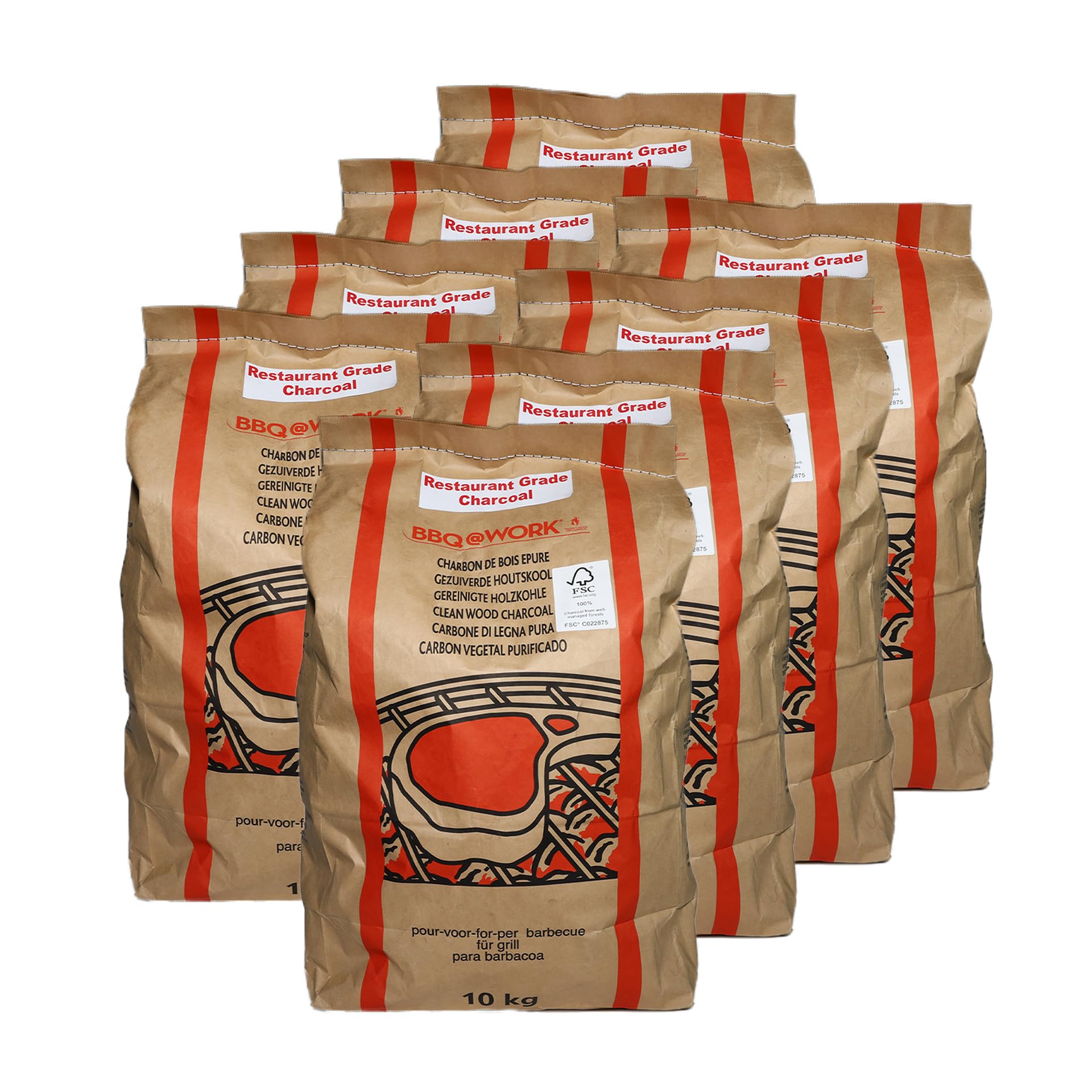 Fiya Restaurant Grade Charcoal 10kg (8 Bags | Premium Natural Hardwood BBQ Charcoal | High Heat, Long Burning, Low Ash | Ideal for Grills, Smokers, Pizza Ovens & Barbecues