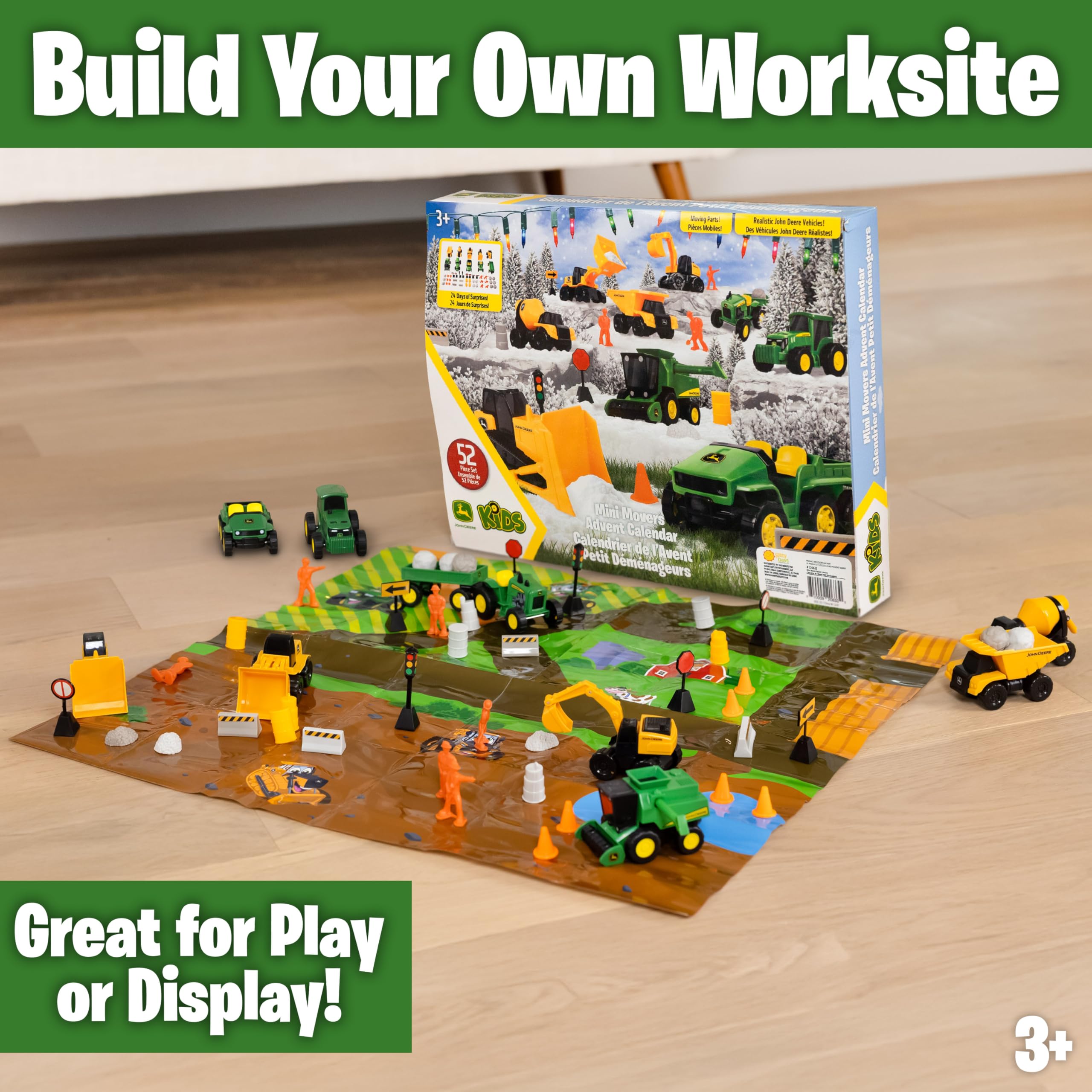 John Deere Mini Movers Adventskalender - Kinder 2026 Weihnachten Adventskalender 24 Tage Überraschungen Urlaub Countdown Kalender Geschenke für Kleinkinder Spielzeugautos Playlet Geburtstag Urlaub