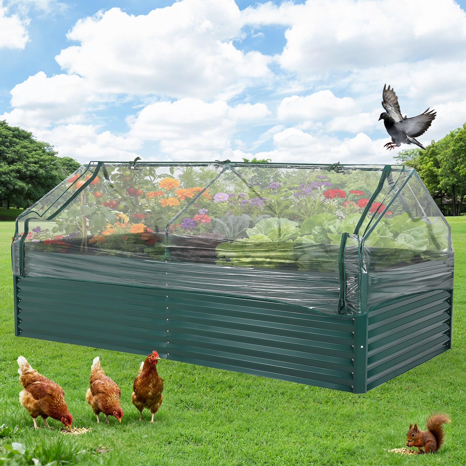 GarveeTech Hochbeet Metall mit Vogelschutznetz, Robuster Pflanzkasten Blumenkasten Kit Wetterfester Pflanzkasten aus Verzinktem Stahl, Vielseitig für Gemüse, Blumen & Kräuter, Einfache Montage