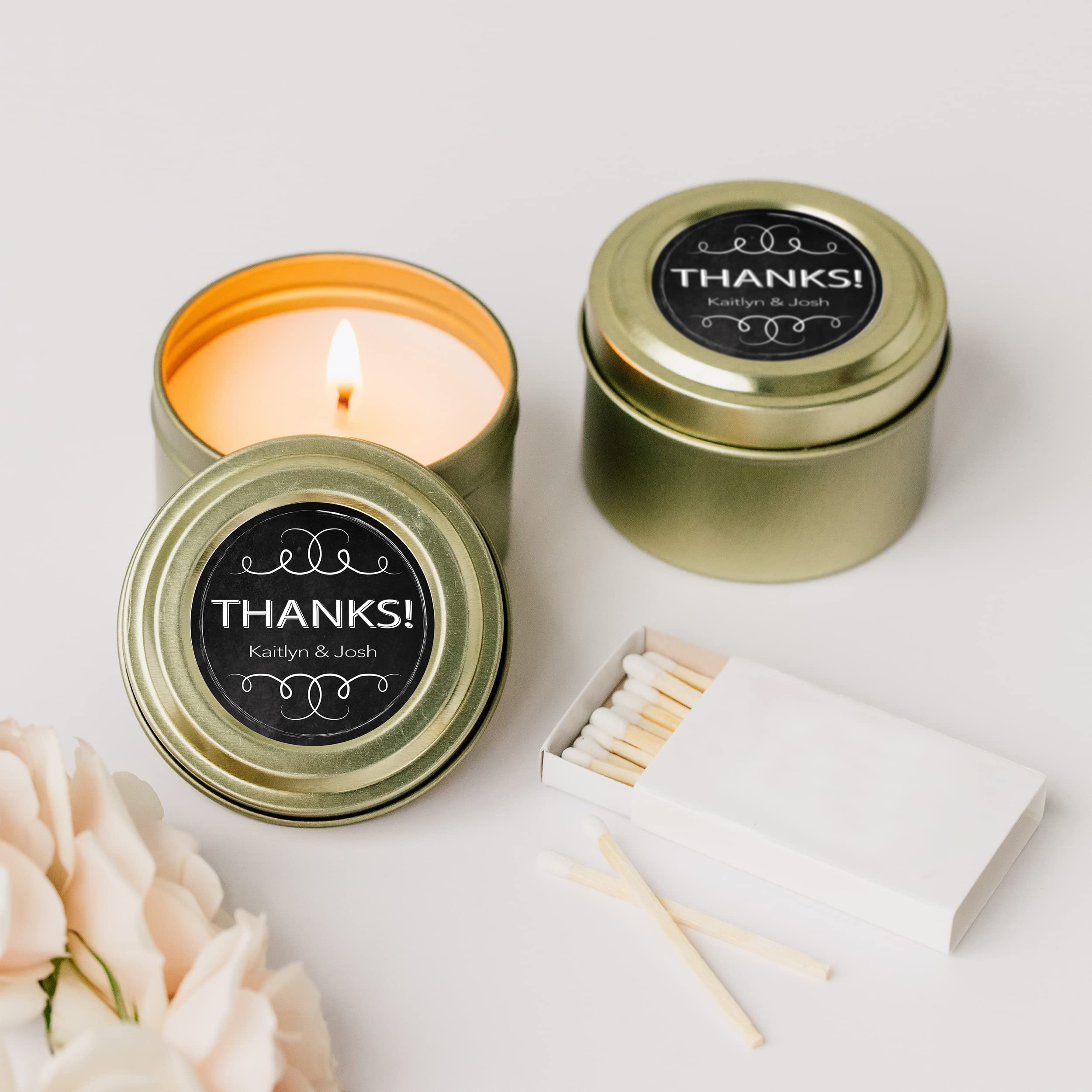 Weddingstar Custom Gold Tin Candle Wedding Favor - Chalkboard