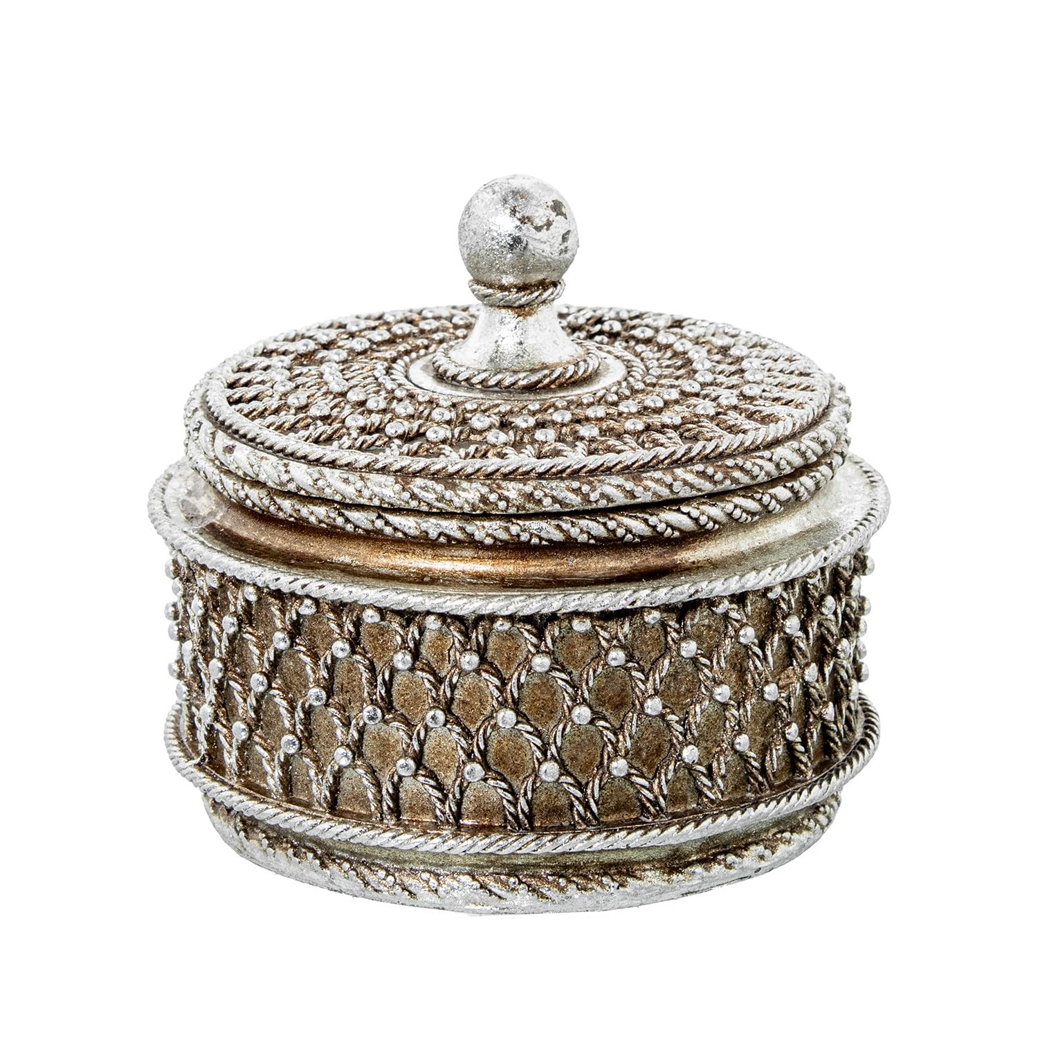 Boîte à bijoux ronde en résine argentée DRW un cadeau chic pour les fêtes
