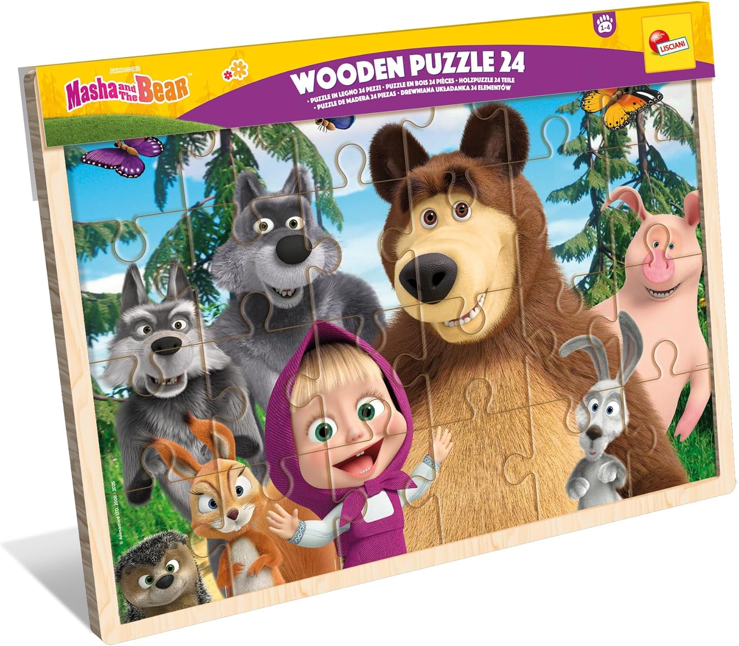 Lisciani – MASHA and MICHKA Wooden Puzzle – For Children from 1 Year Old – 24 Pieces – Easy to Assemble Puzzle – Large Pieces – Fine Motor Skills – 1 to 4 Years