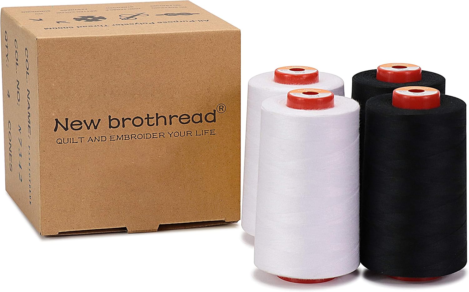 New brothread, 28 Options, 4 Large Cones of 5000M Each All Purpose Polyester Sewing Thread 40S/2 (Tex27) for Sewing Quilting - Image 4