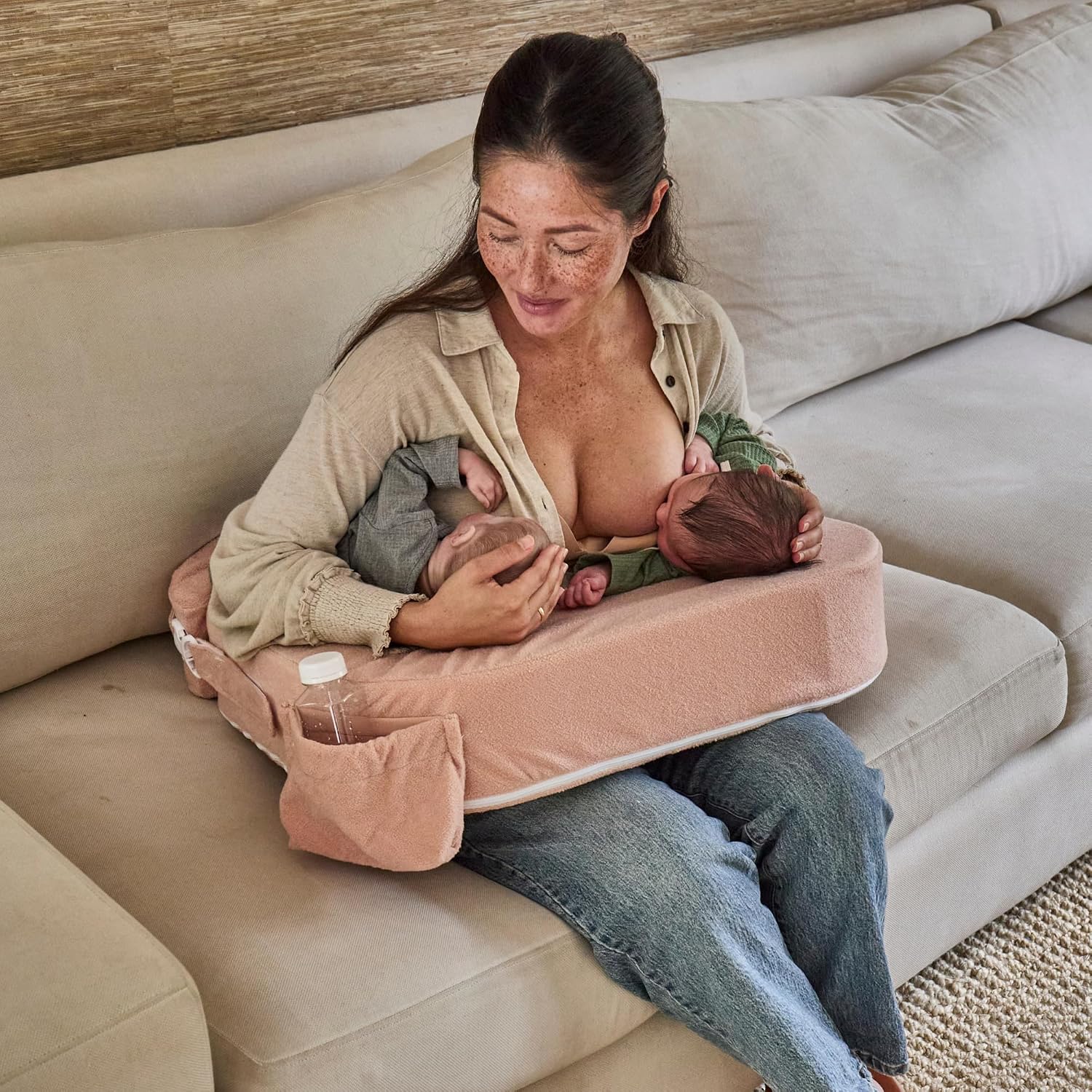 My Brest Friend Twin Nursing Pillow Cover – New and Improved with Integrated Waterproof Liner, Slipcovers for Baby - Adjustable Fit, Easy Care, Durable - Twin Nursing Pillow Not Included, Soft Rose