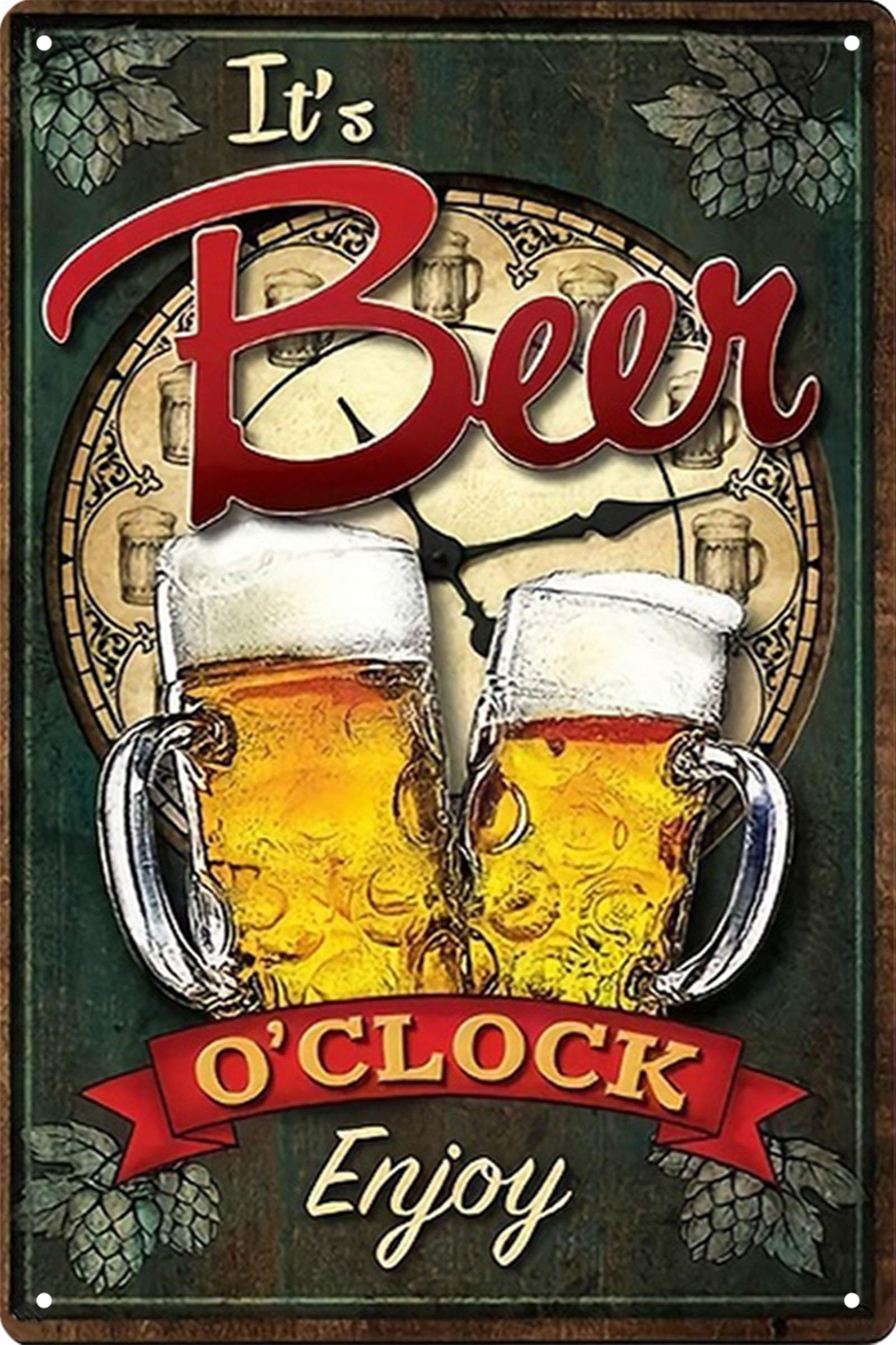 Vintage Bar Tin Sign,Beer Metal Signs,Retro Man Cave Wall Decor,Wall Poster for Club, Garage, Funny Man Beer Drinker Basement, Apartment, Gifts 8×12 Inches (beer clock)