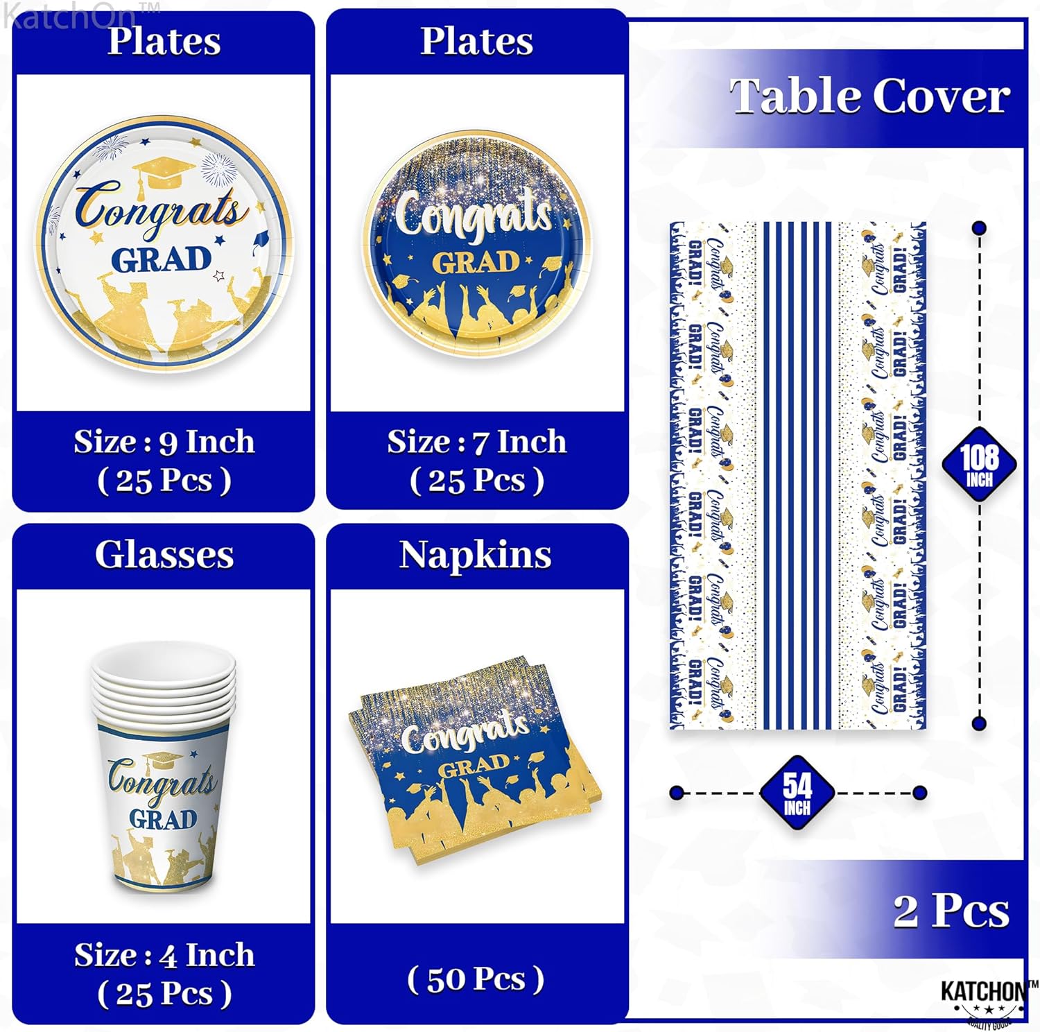 KatchOn, Blue 2026 Graduation Decorations Set - Pack of 162, Serve 25 | Photo Props, Tablewares Set for Grad Table Decorations for Grad Party Supplies | Graduation Party Decorations