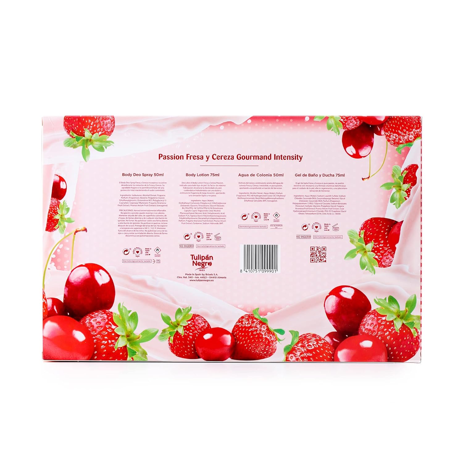 Tulipan Negro Passion Fresa & Cereza, Body Wash, Eau De Toilette, Body Lotion, Deodorant Gift Set