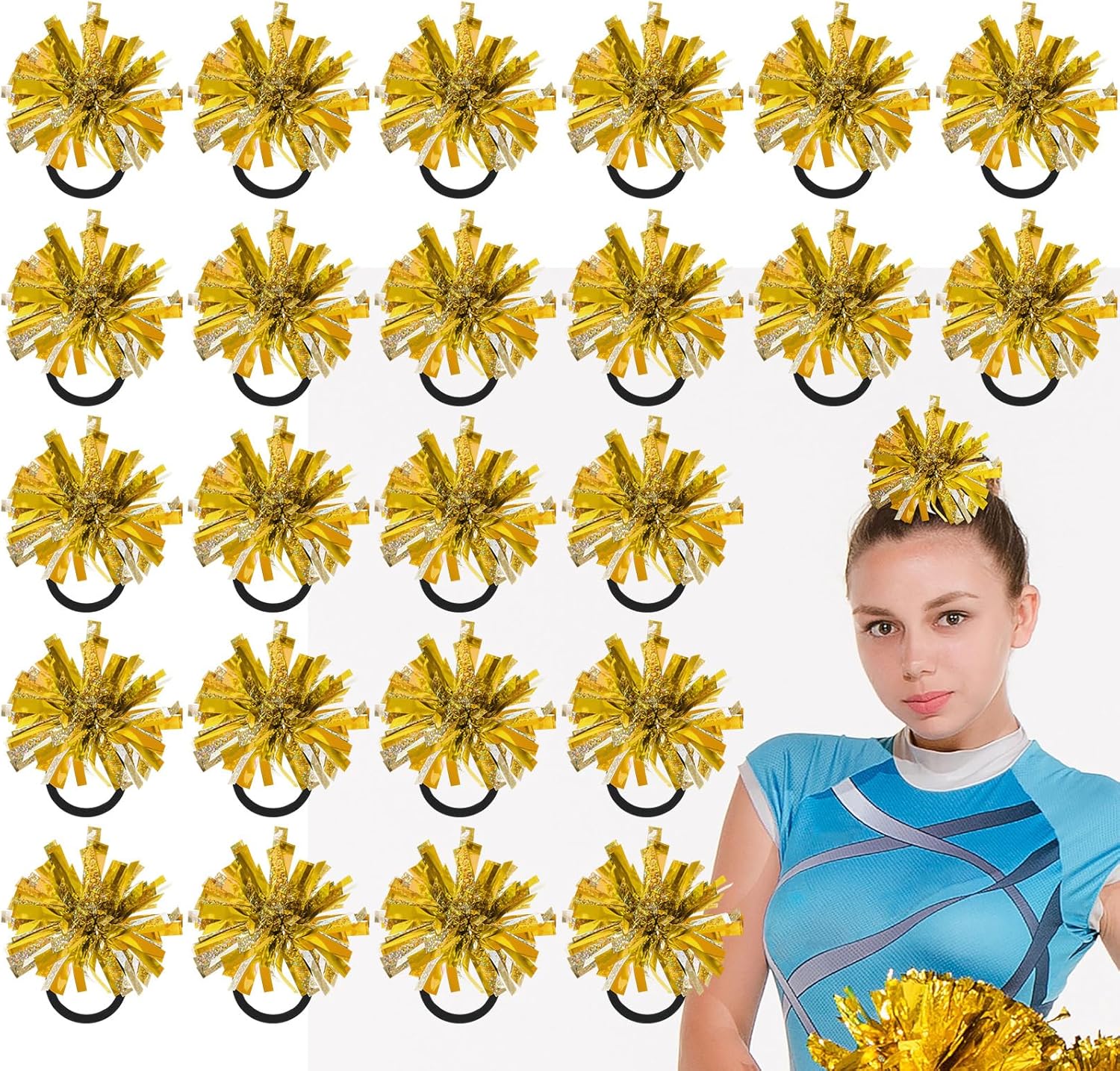 Shappy 2 Color Mini Pom Poms Hair Ropes for Football Cheerleading 4 Inch Ponytail Holder for Team Spirit Sports Dance Cheer