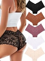 READYTOLOVE Sexy Lace Boyshorts 5-Pack: V-Waist Cheeky Women's Underwear, Breathable Stretchy Panties