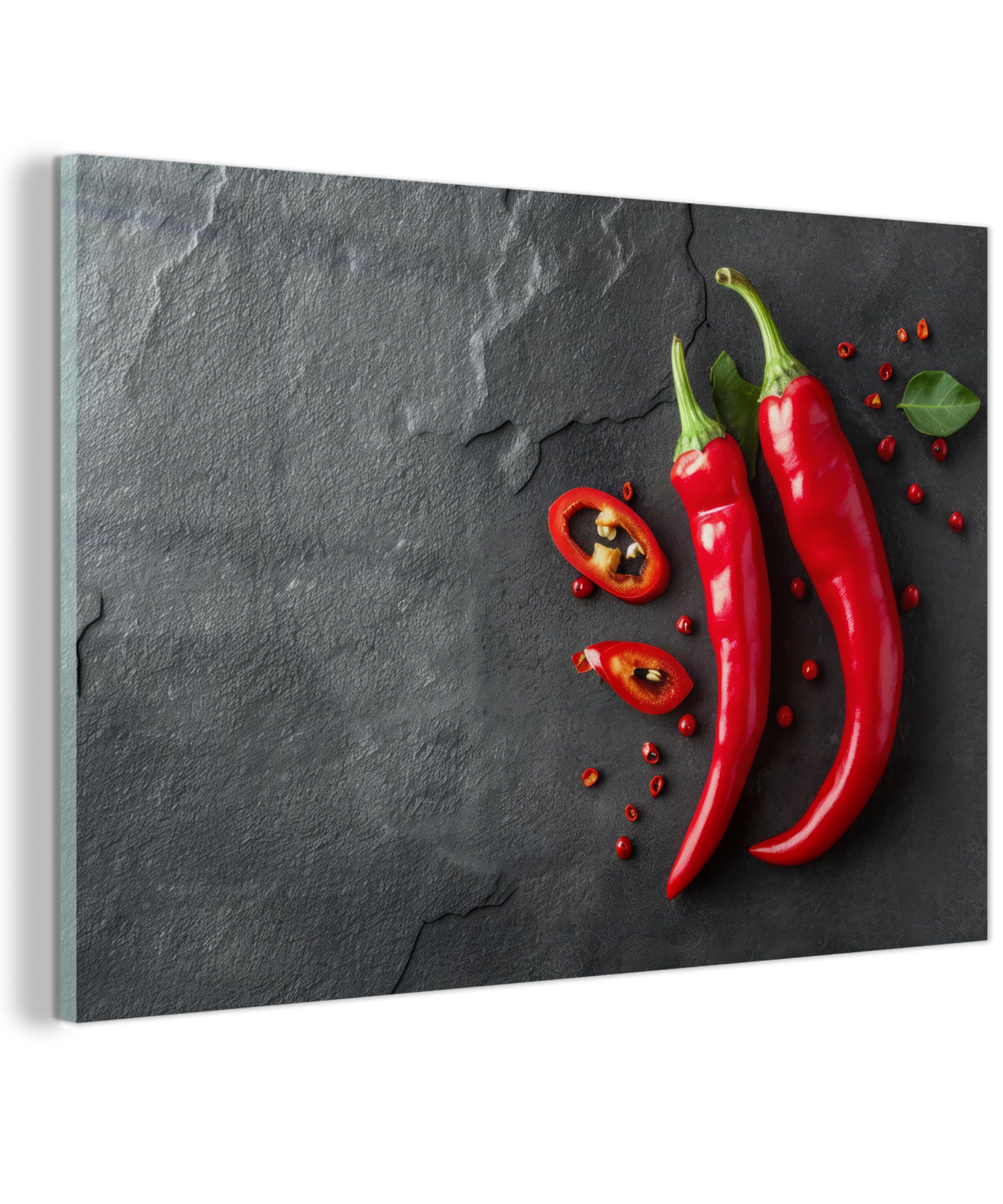 MuchoWow© Wandbilder Glas 60x40 cm Wohnzimmer Wanddeko Schlafzimmer Zimmerdeko Wandgemälde Zimmer Deko auf Wand Dekoration Wall Art Rote Pfeffer - Beton - Paprika - Gemüse