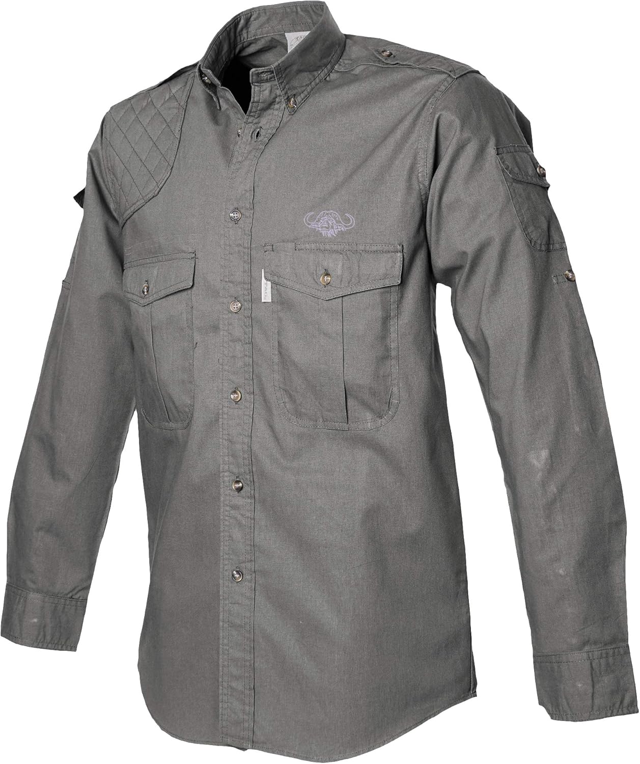 Tag Safari Shooter Shirt for Men Long Sleeve Buffalo Logo, 100% Cotton, Sun Protection for Outdoor Adventures - Image 3