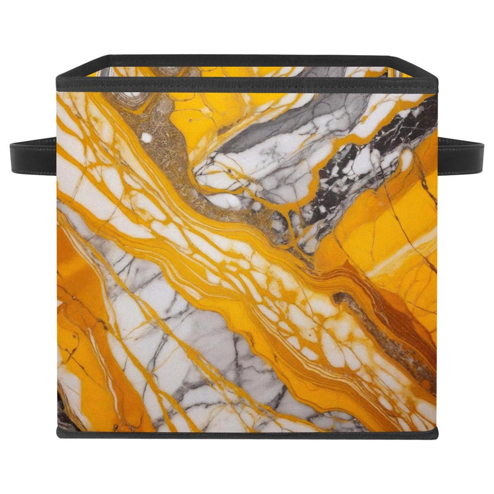 Bac de rangement cube marbre jaune 27,4 cm pliable