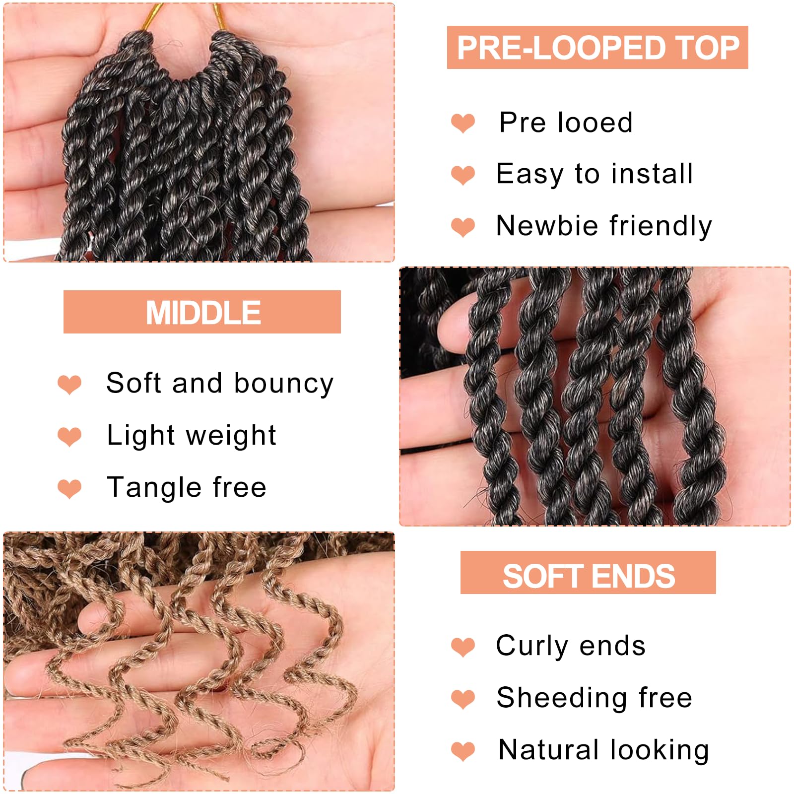 24 Ombre Passion Twist Crochet Hair - 8 Packs Synthetic Braiding