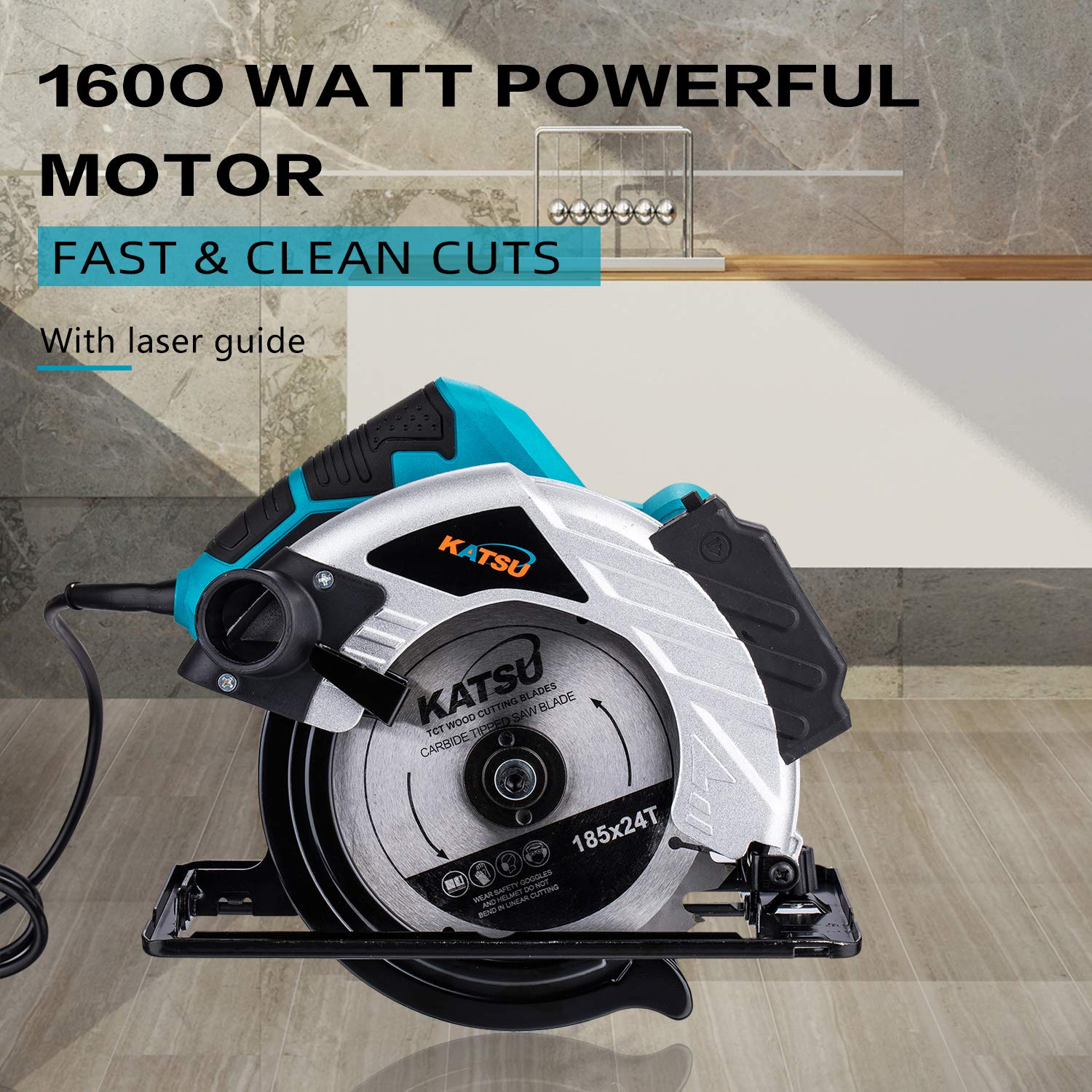 KATSU Circular Saw 185mm 7 Inch 1600W Electric Saw with Laser Guide and 2 Blades 24T40T for Woodworking Wood Soft Metal and Plastic Cutting 100793 product thumbnail 3
