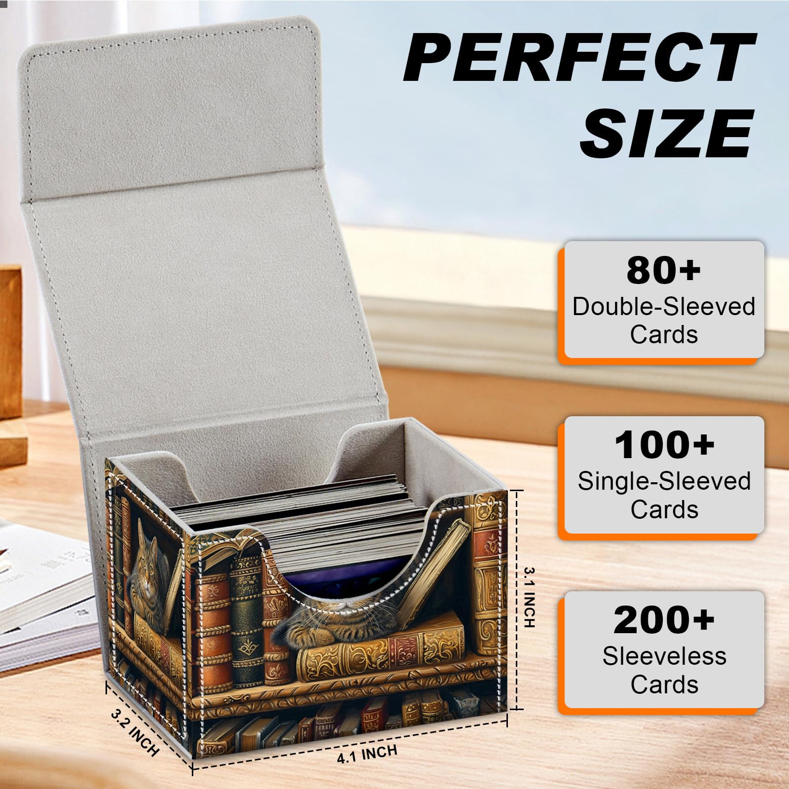 Card Game Storage Box for TCG Commander Deck Box MTG Card Box Organizer Trading Card Case TCG Card Storage Box Magnetic Closure Creative Pattern, Cat Books On Top Of Bookshelf