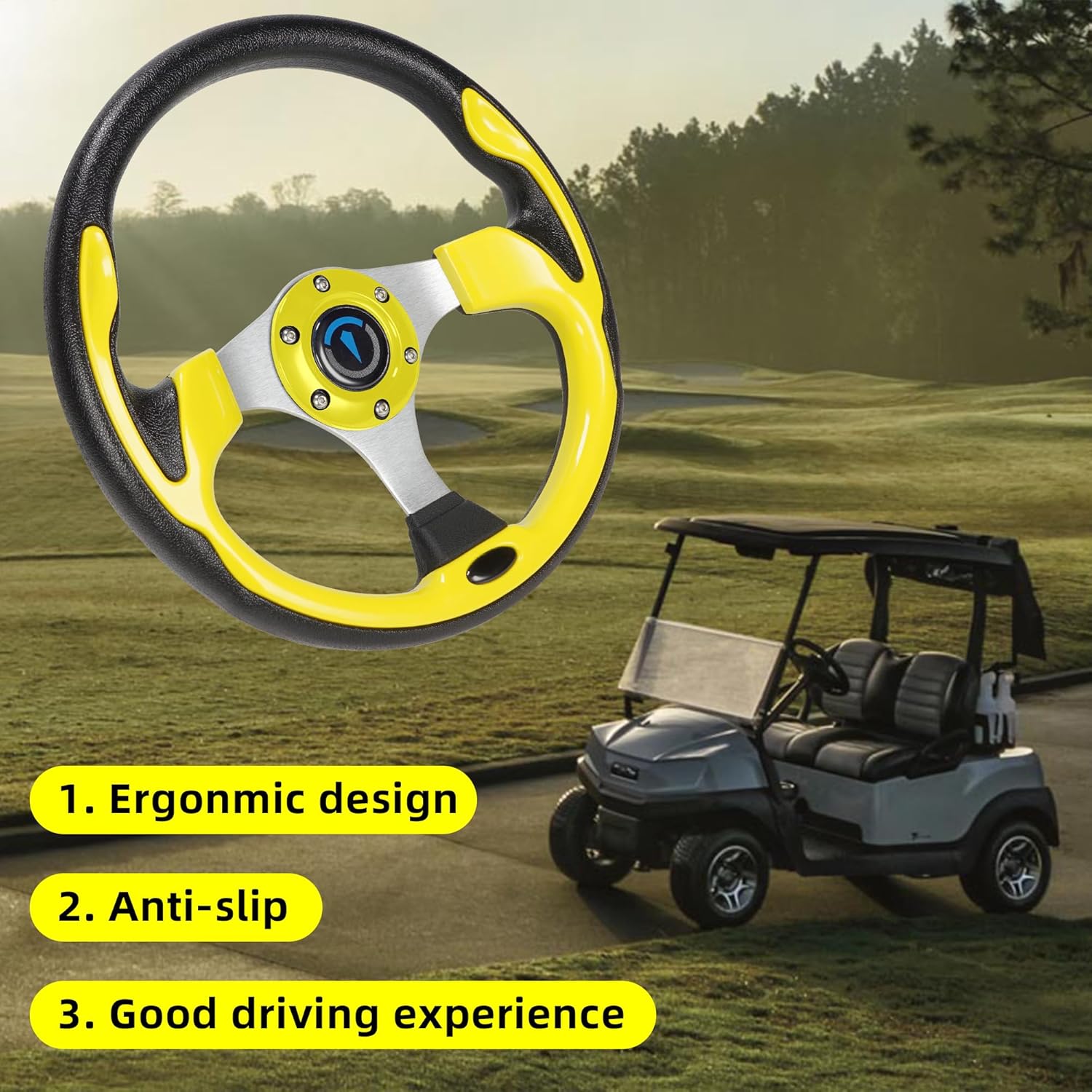 Universal Golf Cart Steering Wheel For Club Car,EZGO,Yamaha,Star Car and Other Brands Golf Carts and Boats as well.Adapter Sold Seperately.(Steering Wheel - Yellow)