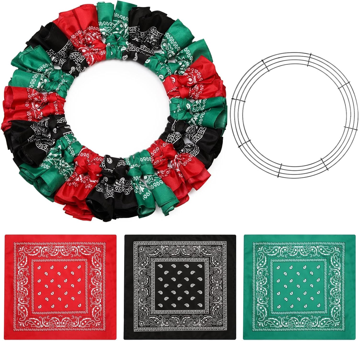 37 Pcs Juneteenth Wreath Craft Kits Juneteenth Decorations 16 Inch DIY Wreath Craft for Front Ornament Patriotic Freedom Day Decor(Red, Black, Green)