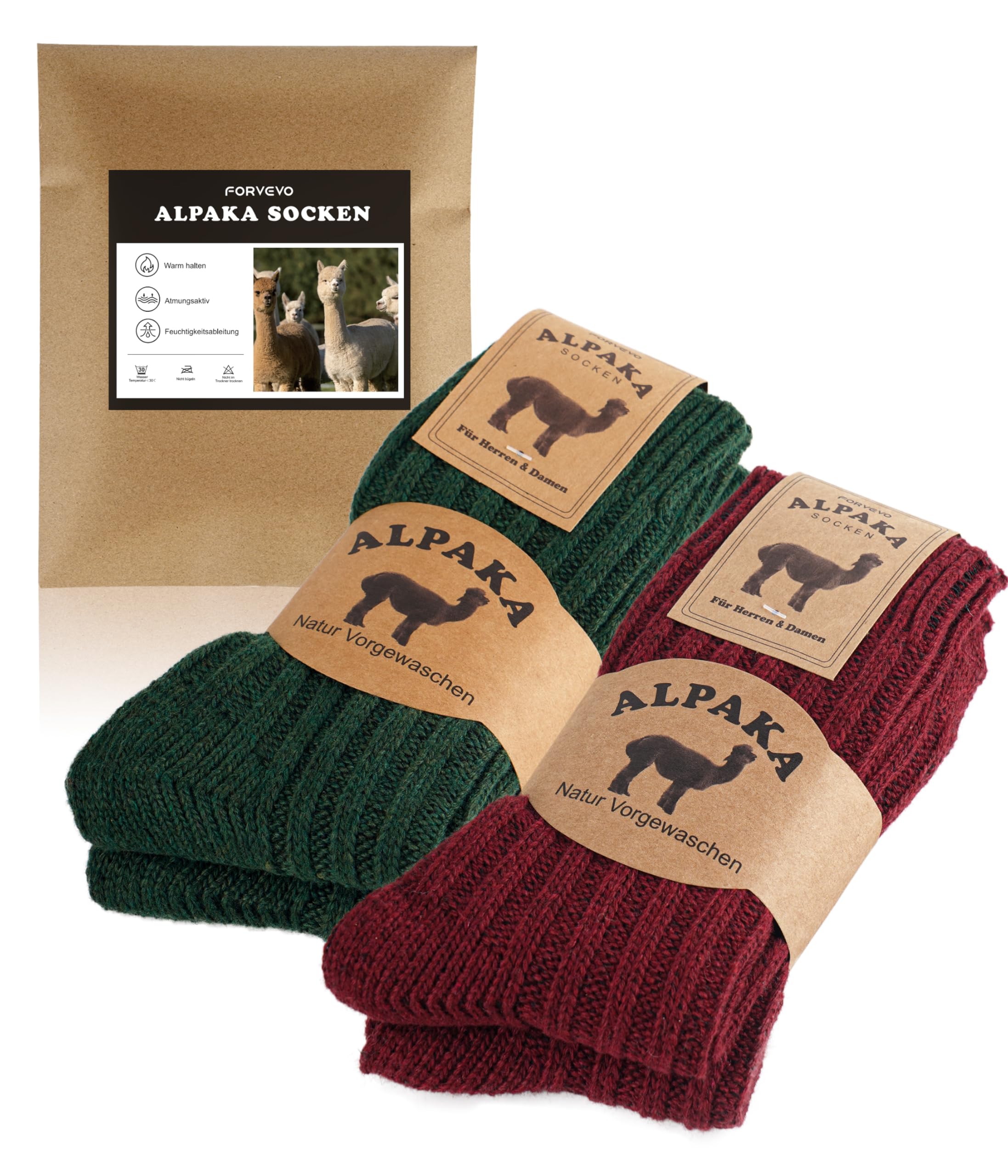 FORVEVO 4 Paar Alpaka Socken, Wollsocken Herren Damen, Warme Wintersocken mit Alpakawolle, Thermo Flauschig Stricksocken für Kaltes Wetter