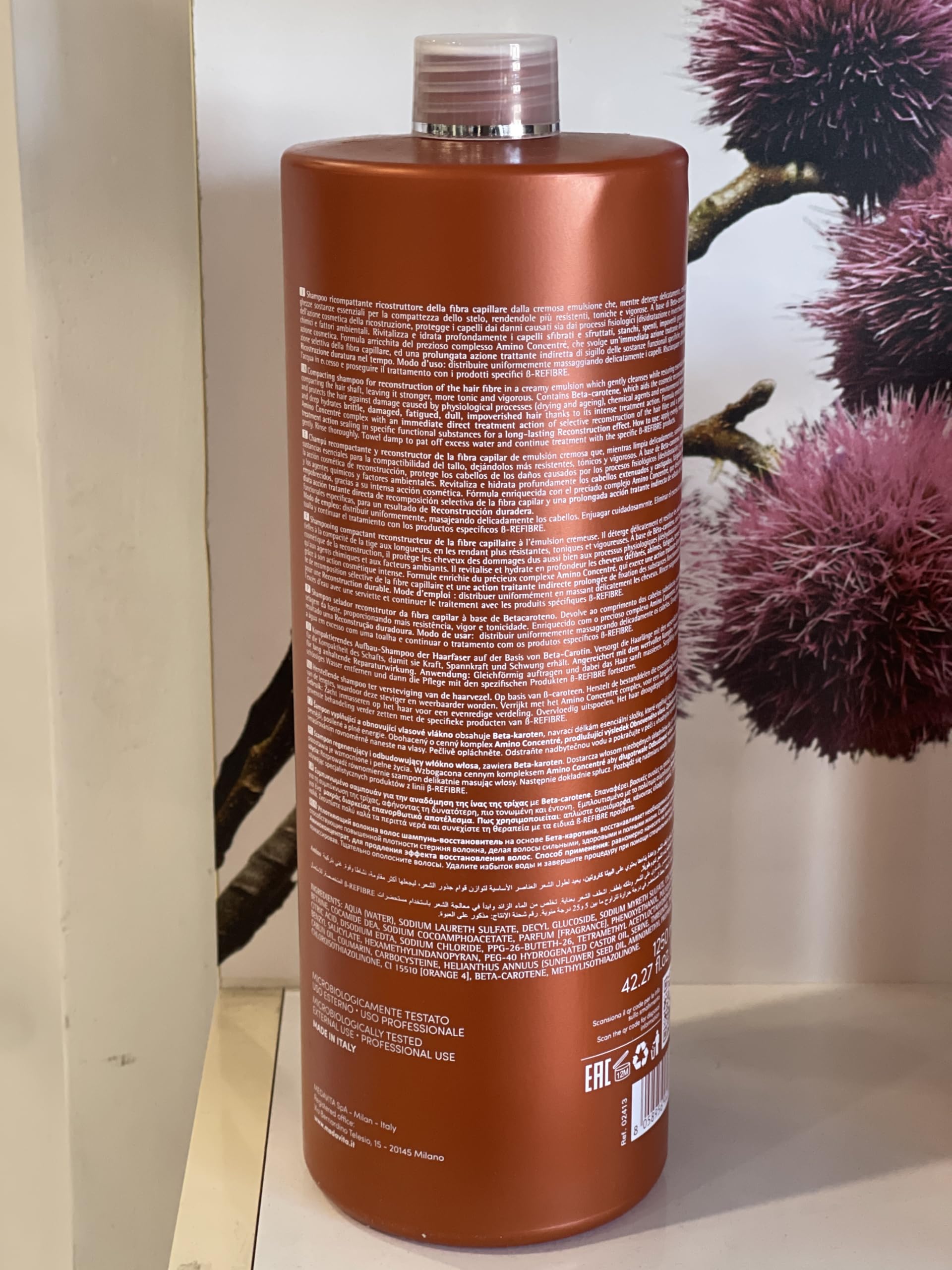 Medavita Shampoo Ricostruttore Beta Refibre per Capelli, 1250 ml