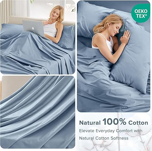 Miniatura 6 de Comfort Spaces Juego de sábanas 100% algodón transpirable, ligero, suave, con bolsillo elástico de 12 pulgadas que se adapta a colchones de hasta 14