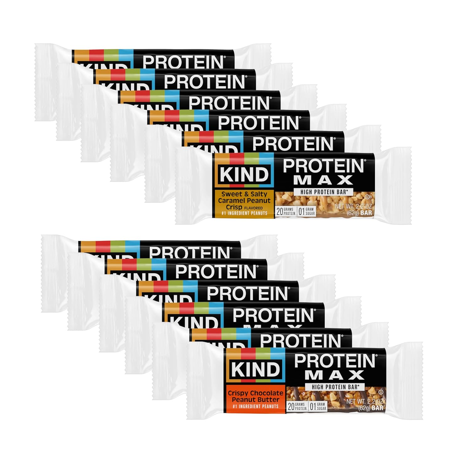 KIND Protein MAX Variety Pack: 20g Protein Keto Bars, 1g Sugar, Gluten-Free - Chocolate PB & Caramel Crisp, 12 Count