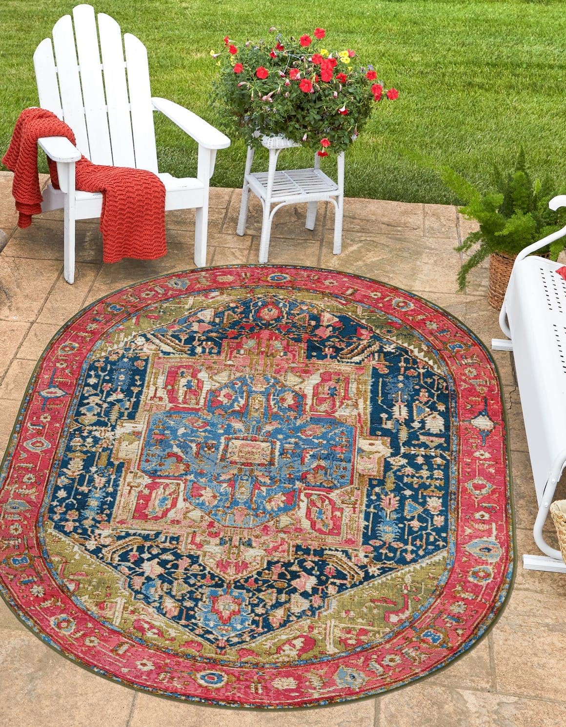 Unique Loom Outdoor Traditional Collection Area Rug - Limon (7' 10" x 10' Oval Multi/Red)