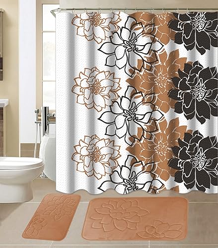 Miniatura 6 de All American Collection - Juego de 15 piezas de tapetes de baño de espuma viscoelástica con cortina de ducha a juego