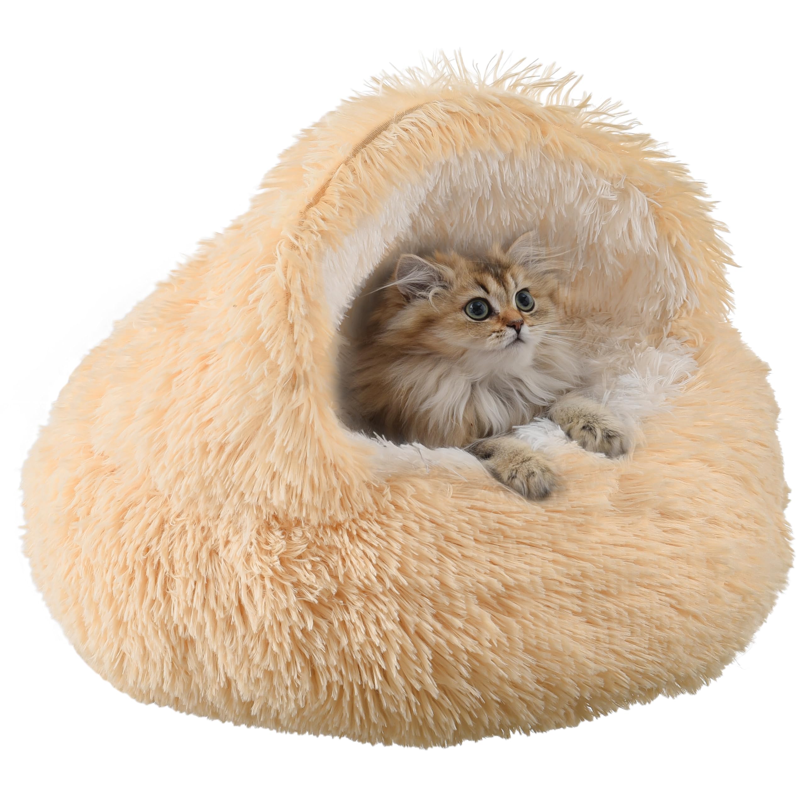 Cat Bed Round Plush Hooded Cat Bed Cave for Dogs&Cats,Self Warming pet