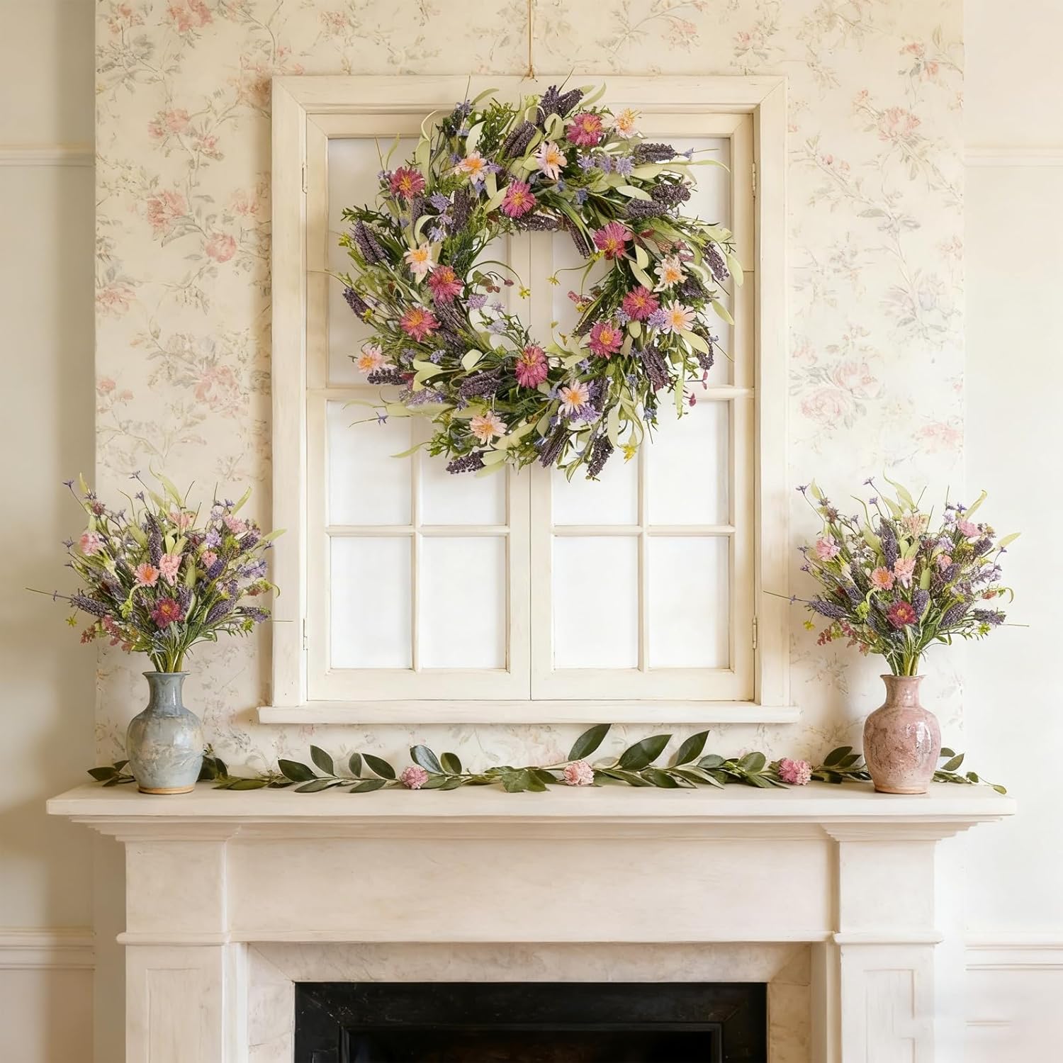 idyllic 18 Inch 6 Pcs Spring Pink Chrysanthemum Lavender Sprigs, Floral Picks for Vase Bedside Table Windowsill Centerpiece Mantel DIY Wreath Home Decor
