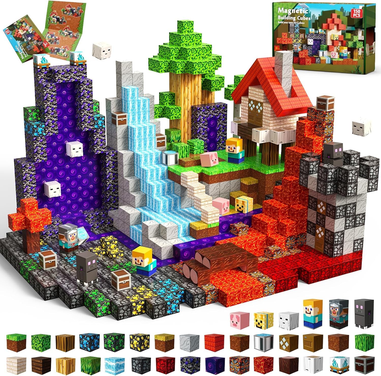 Goody King Costruzioni Magnetiche, 150 Pezzi Costruzioni Magnetiche per Bambini, Porta del Tempo della Foresta, Montessori Creativi Regali da 3-9 Anni Ragazzo e Ragazza Magnetic Building Blocks
