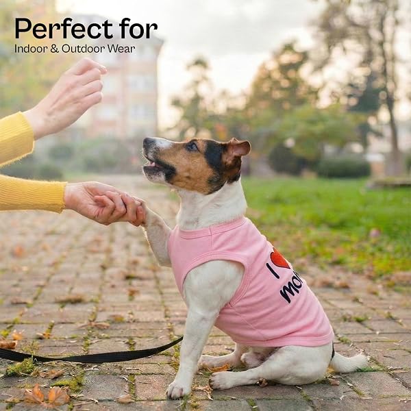 Parisian Pet Dog T-Shirt with Embroidered 'I Love My Mommy' Words - 100% Cotton, Pink Dog Clothes - Breathable Sleeveless Pet Vest - Machine Washable Dog Shirts for Small Dogs, S - 4