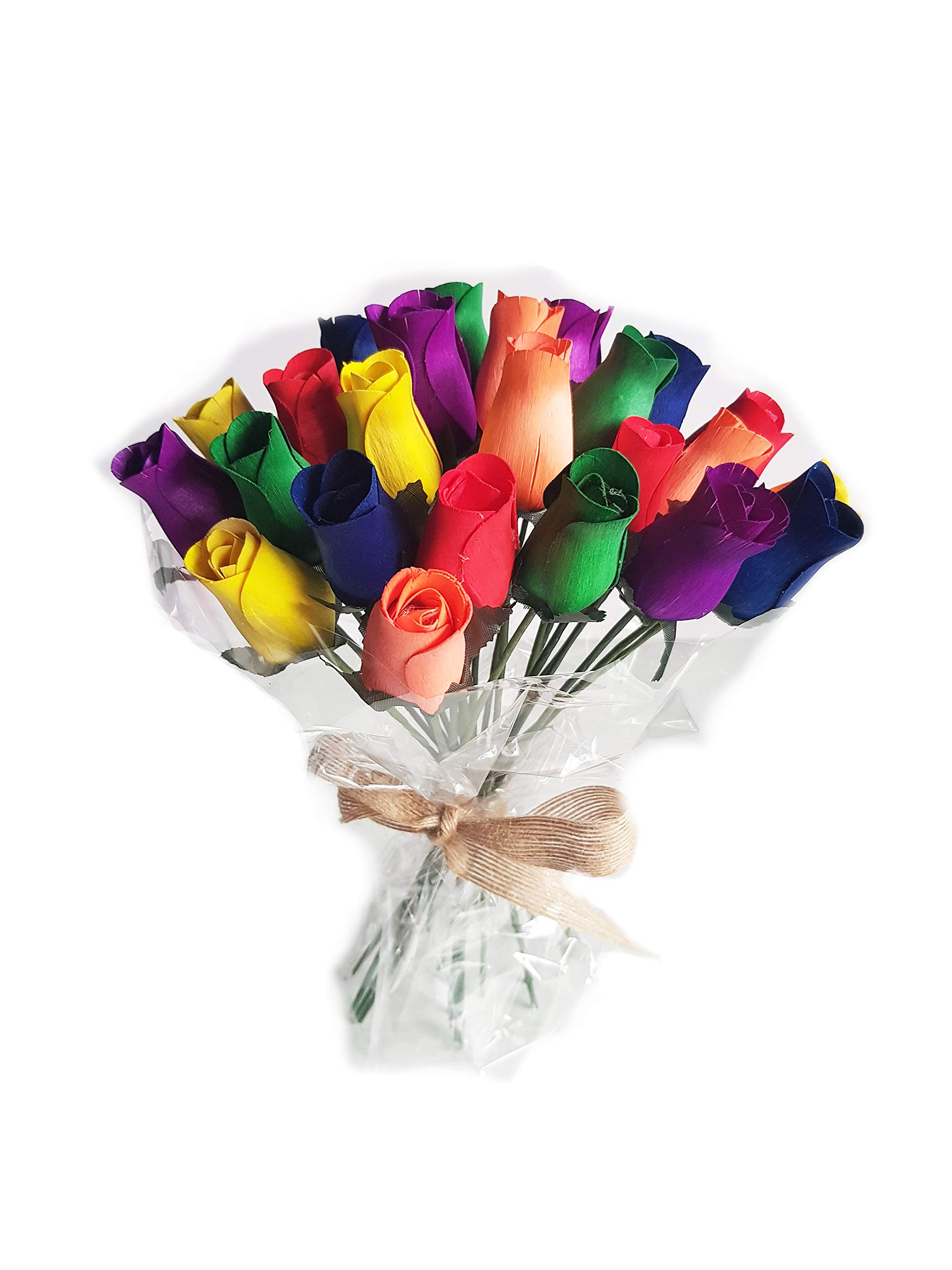 Homestreet Rainbow Everlasting Flower Bouquet, 2 Dozen Wooden Roses In A Choice Of Colours, Instant Floral Gift (Rainbow)