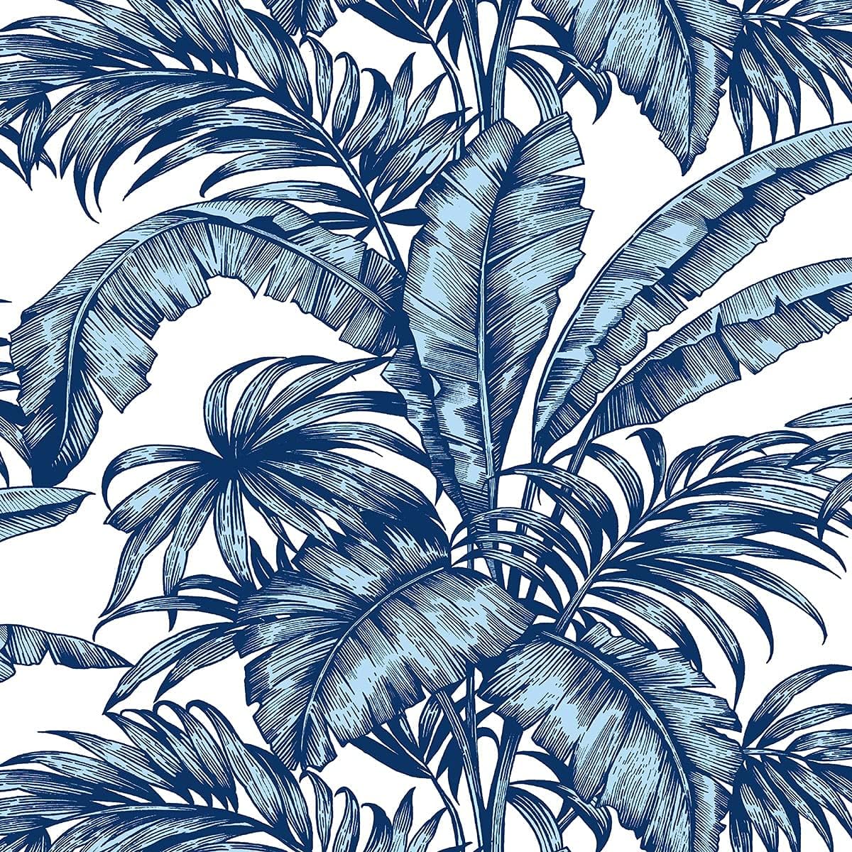 NextWall Palm Jungle Screen Printed Peel and Stick Wallpaper (Marine Blue)