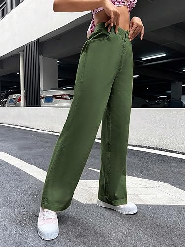 Miniatura 3 de WDIRARA Pantalones de pierna ancha de cintura alta con bolsillo y cremallera para mujer