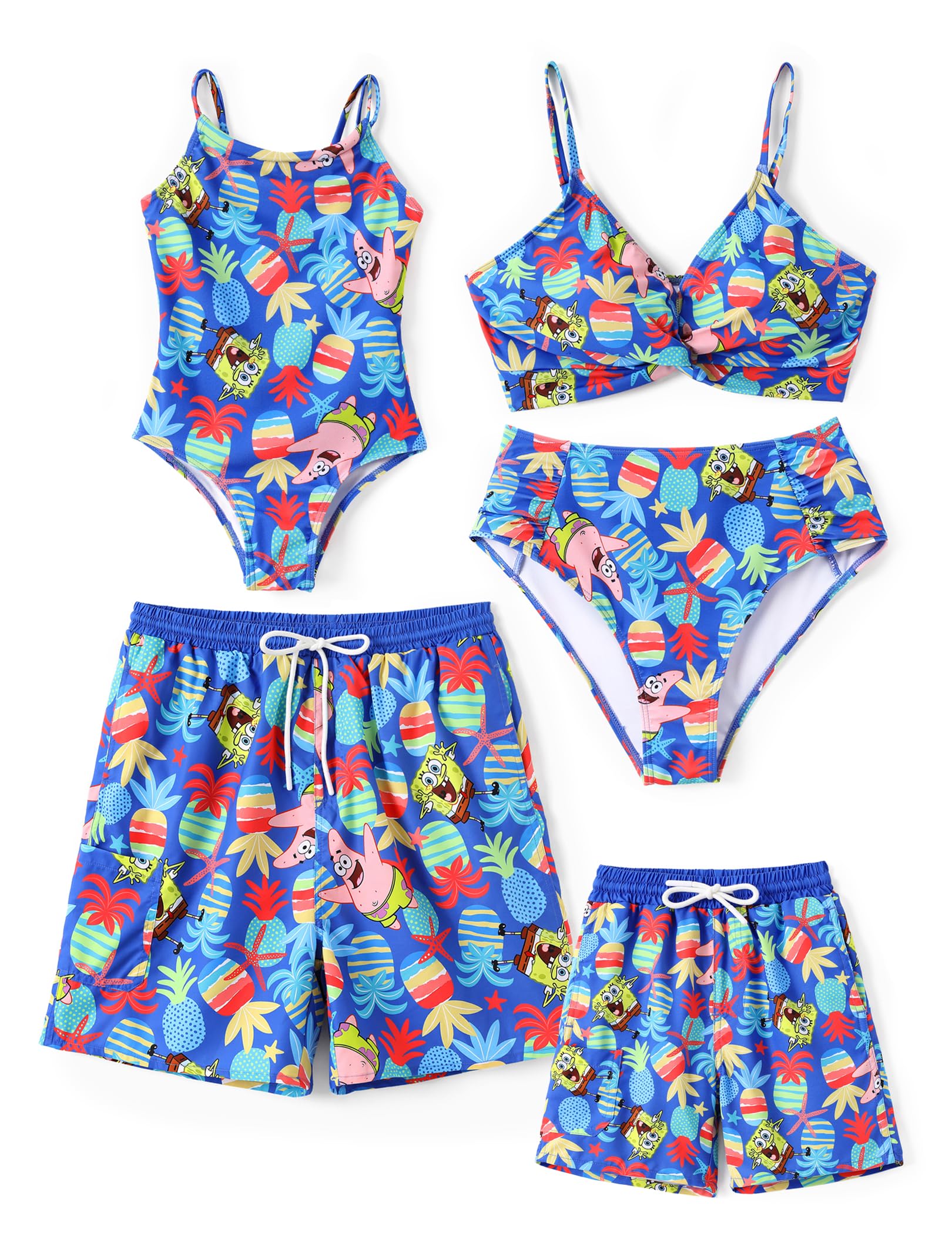 SPONGEBOB SQUAREPANTS Family Matching Swimwear Set, UPF 50+ Quick-Dry Beachwear for Girls，Boys,Women & Men, Multicolor