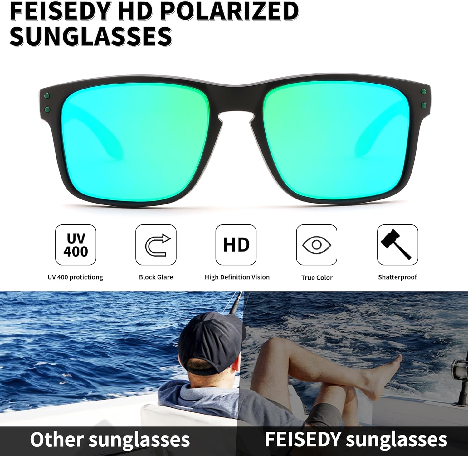 FEISEDY Polarized Sunglasses for Men Women Sports Driving Fishing Hiking Glasses UV400 Protection B0080 - Image 4