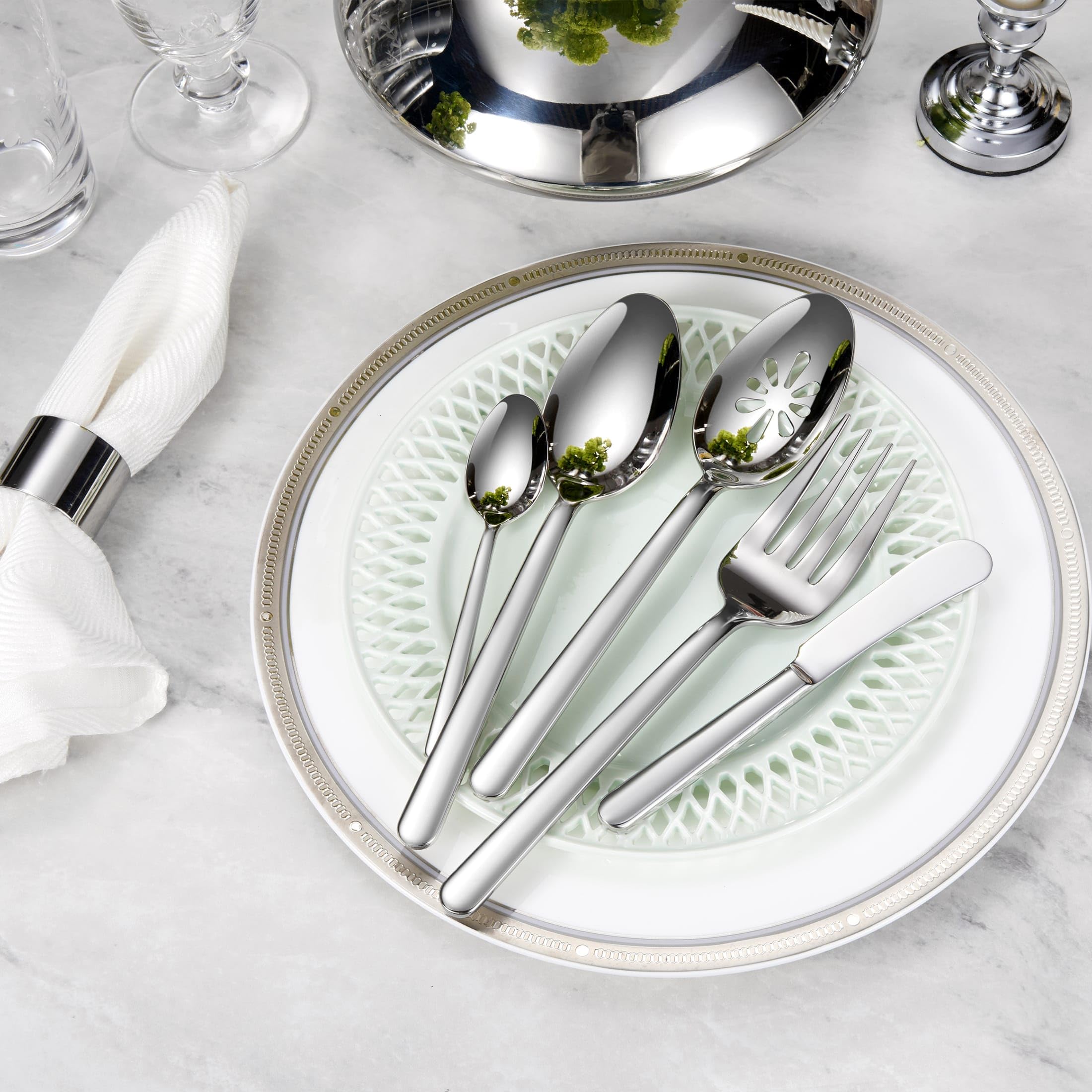 KEAWELL Premium Aline 20/45/65-Piece Modern Silverware Set (45, Silver) — Amazon image 3