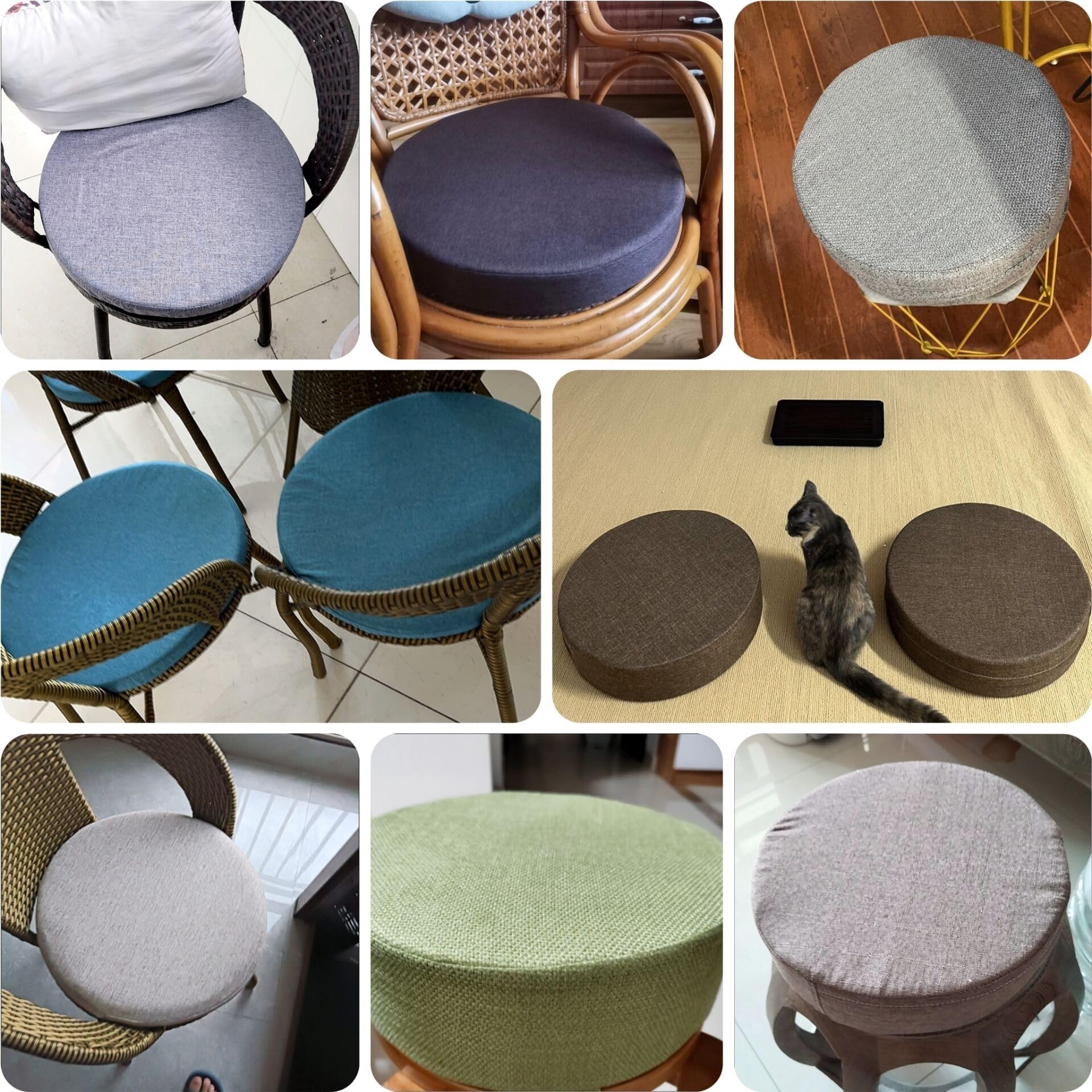 Grande cuscino da esterno 24x2in / 60 x 5 cm, cuscino rotondo in memory foam spesso, lino, fondo antiscivolo, design con cerniera, rimovibile e lavabile