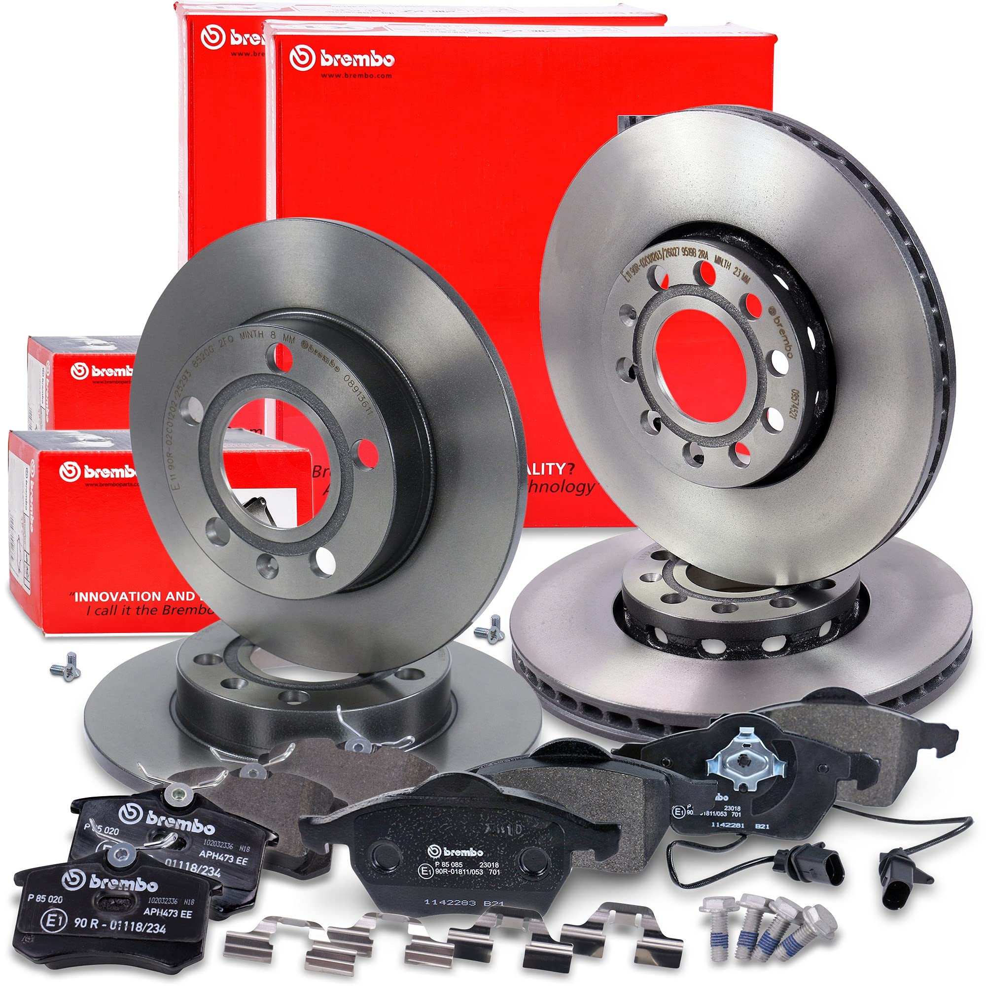 BREMBO Set di freni Coated Disc Line incl. dischi freno anteriori Ø 288mm ventilati + posteriori Ø 245 mm pieni + pastiglie freno anteriori e posteriori Compatibile con AUDI A4 B6, A4 B7 Cabrio (8HE)