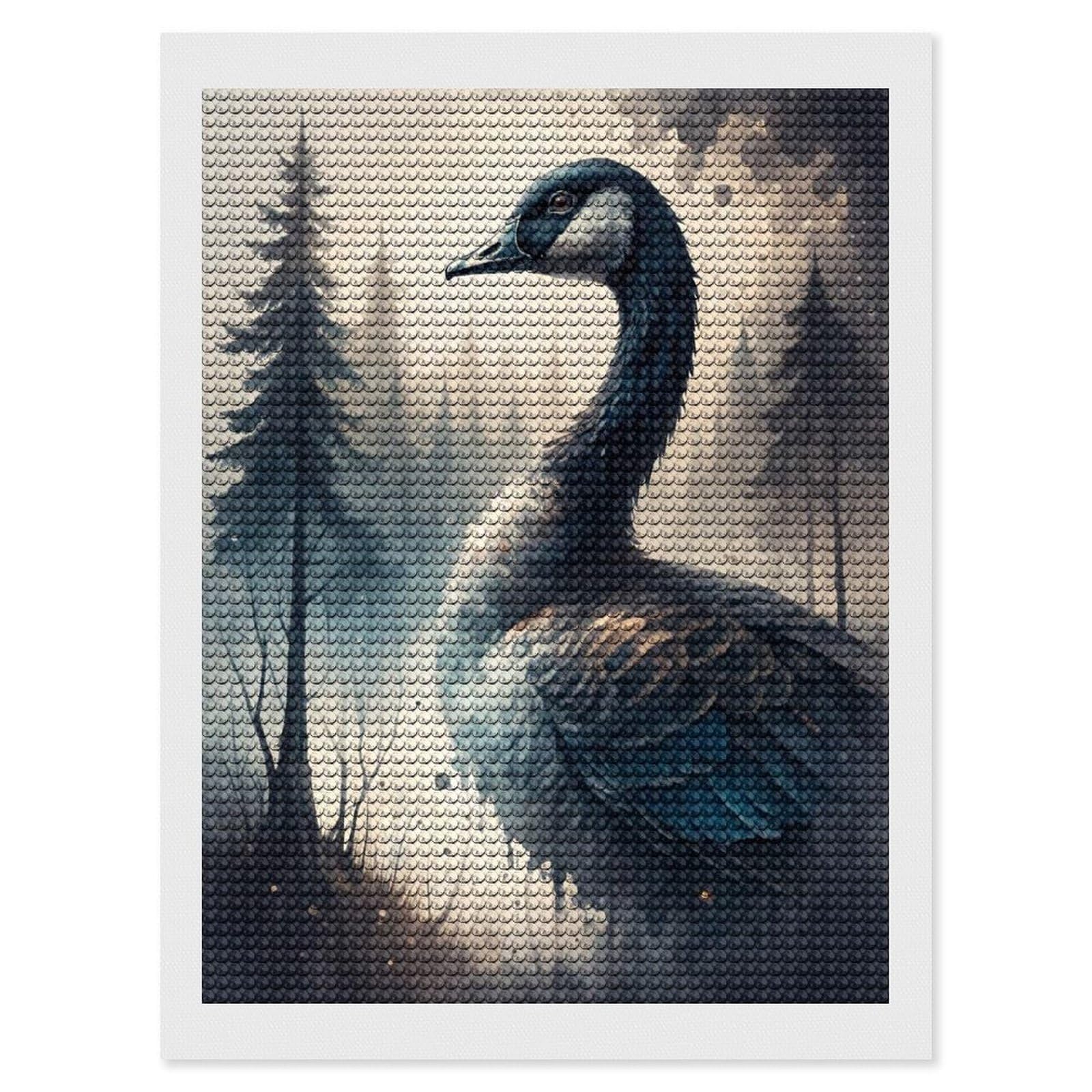 Junmoney Majestic Goose in Misty Forest DIY Diamond Art Canvas Kit 12"x16", Simple to Start, Fun Craft Experience, Modern Decor, Gift Idea, Adhesive Canvas